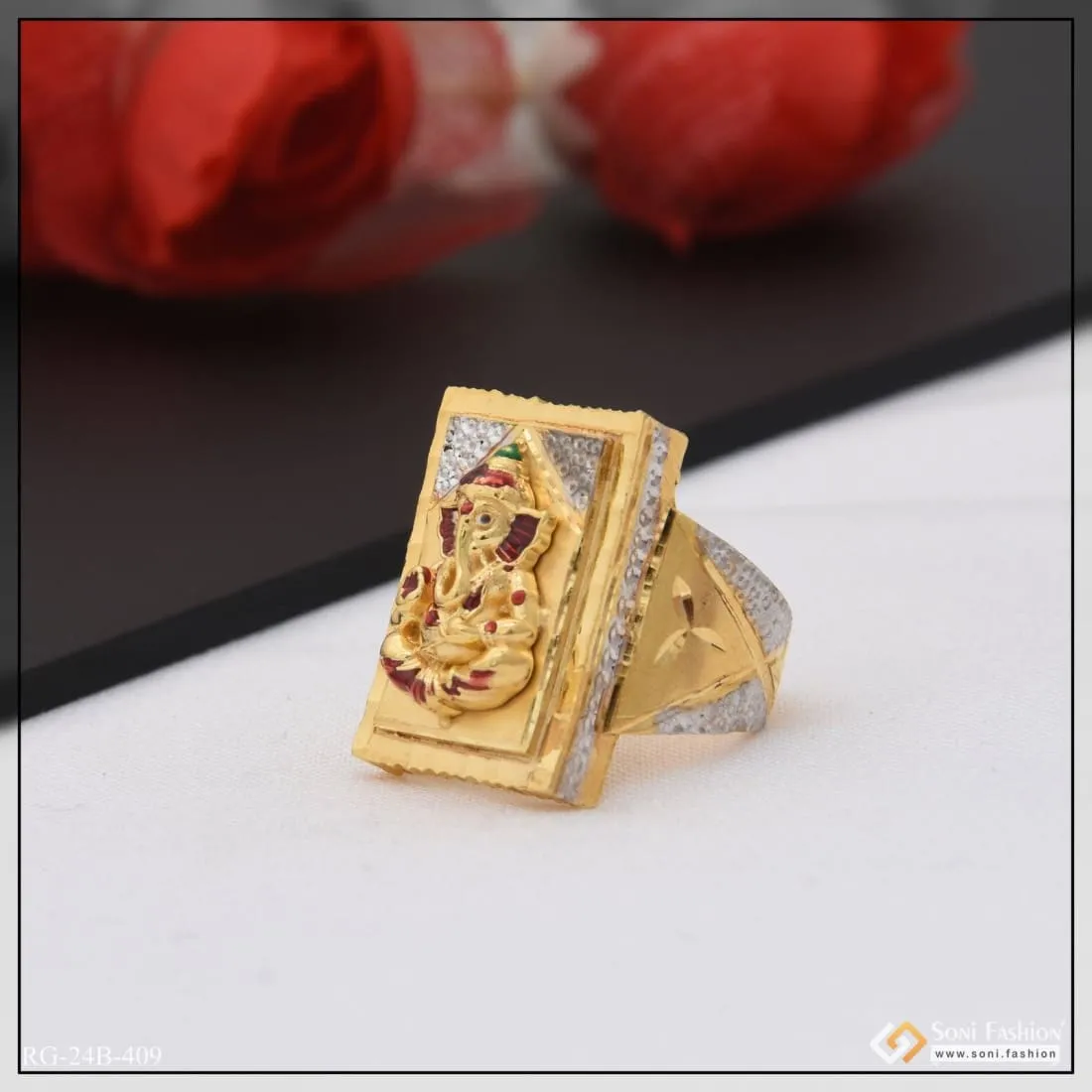 1 Gram Gold Plated Ganesha Latest Design High-quality Ring For Men - Style B409