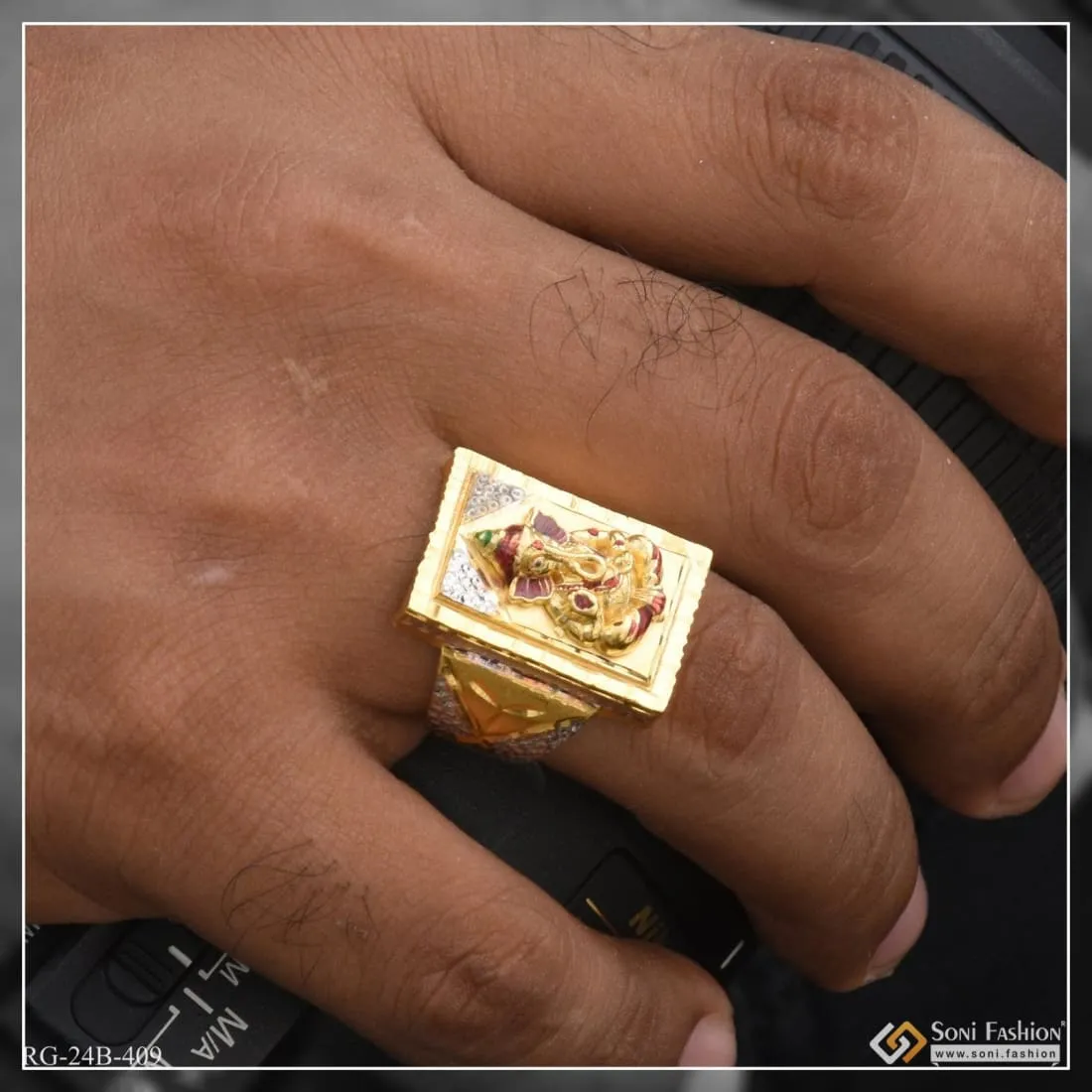 1 Gram Gold Plated Ganesha Latest Design High-quality Ring For Men - Style B409