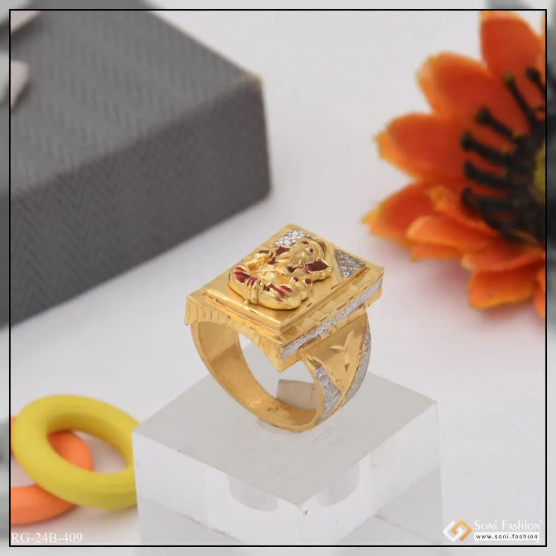1 Gram Gold Plated Ganesha Latest Design High-quality Ring For Men - Style B409