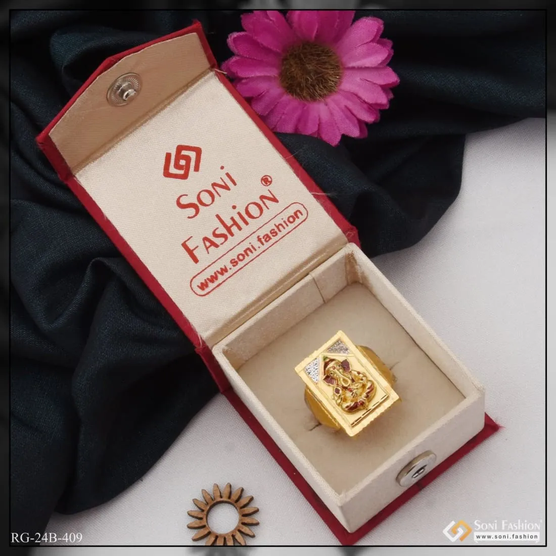 1 Gram Gold Plated Ganesha Latest Design High-quality Ring For Men - Style B409