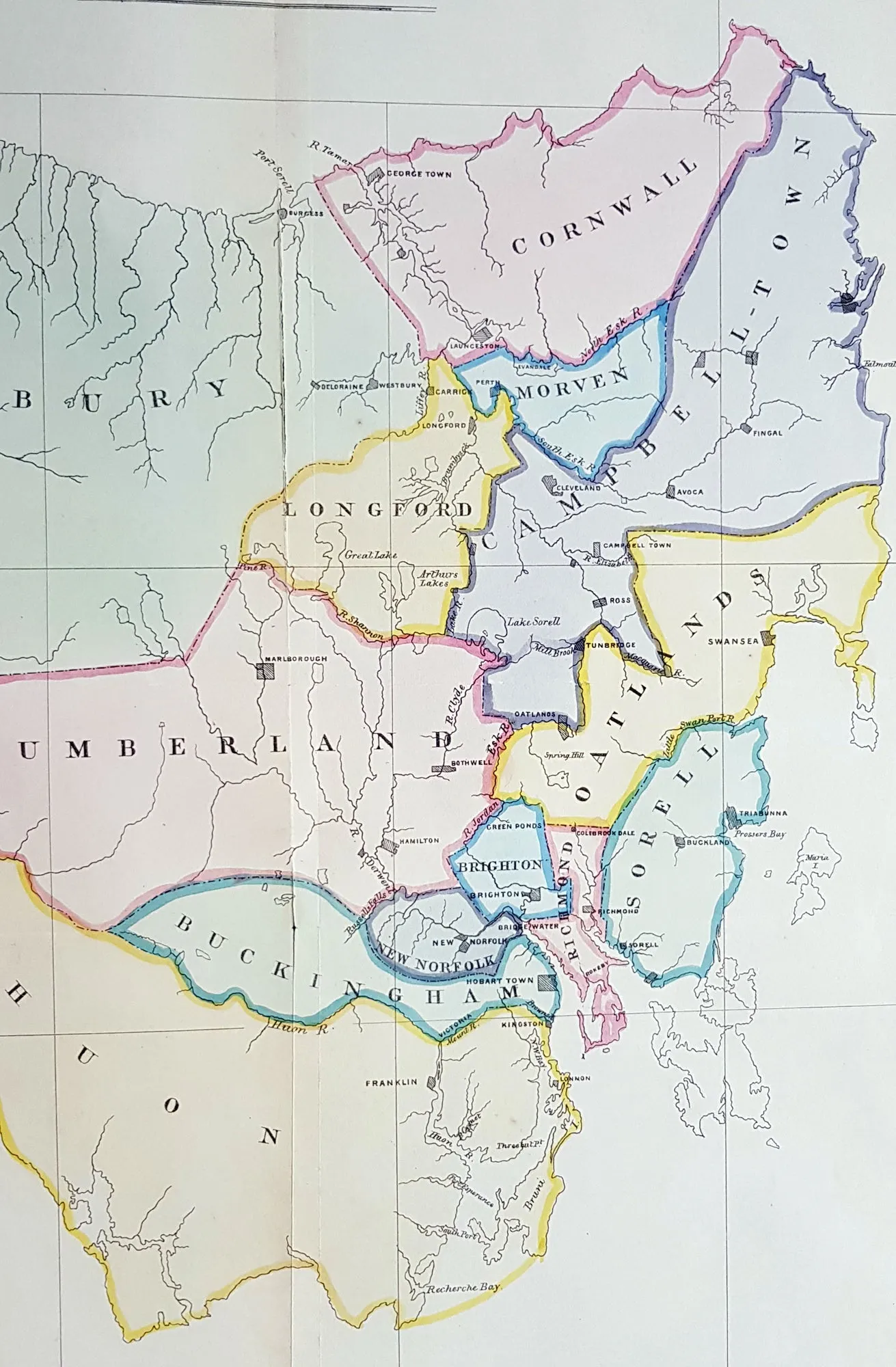 1852 John Arrowsmith Rare Antique Map The First Electoral Districts of Tasmania