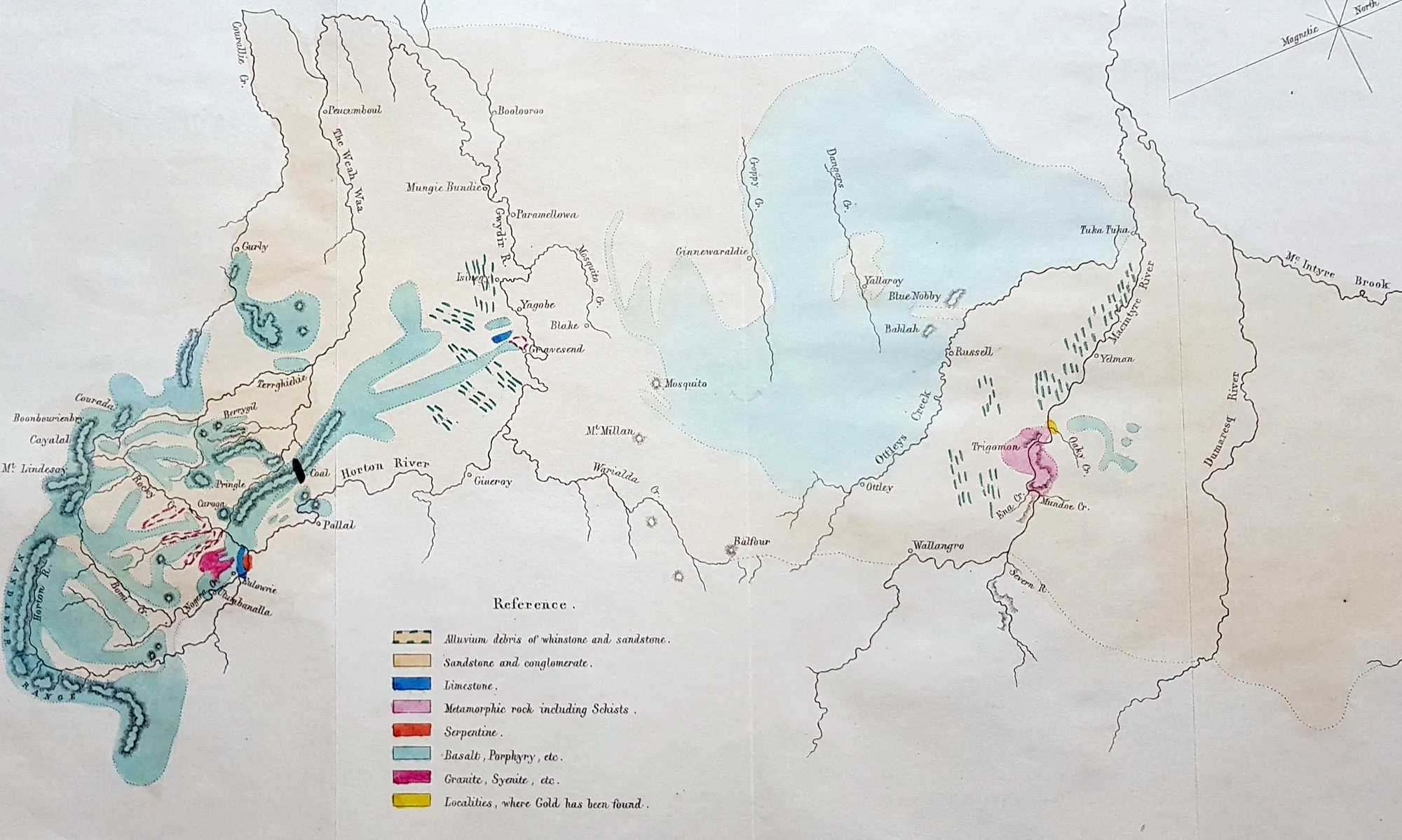 1854 Arrowsmith Rare Antique Geological Map from Queensland to NSW Australia