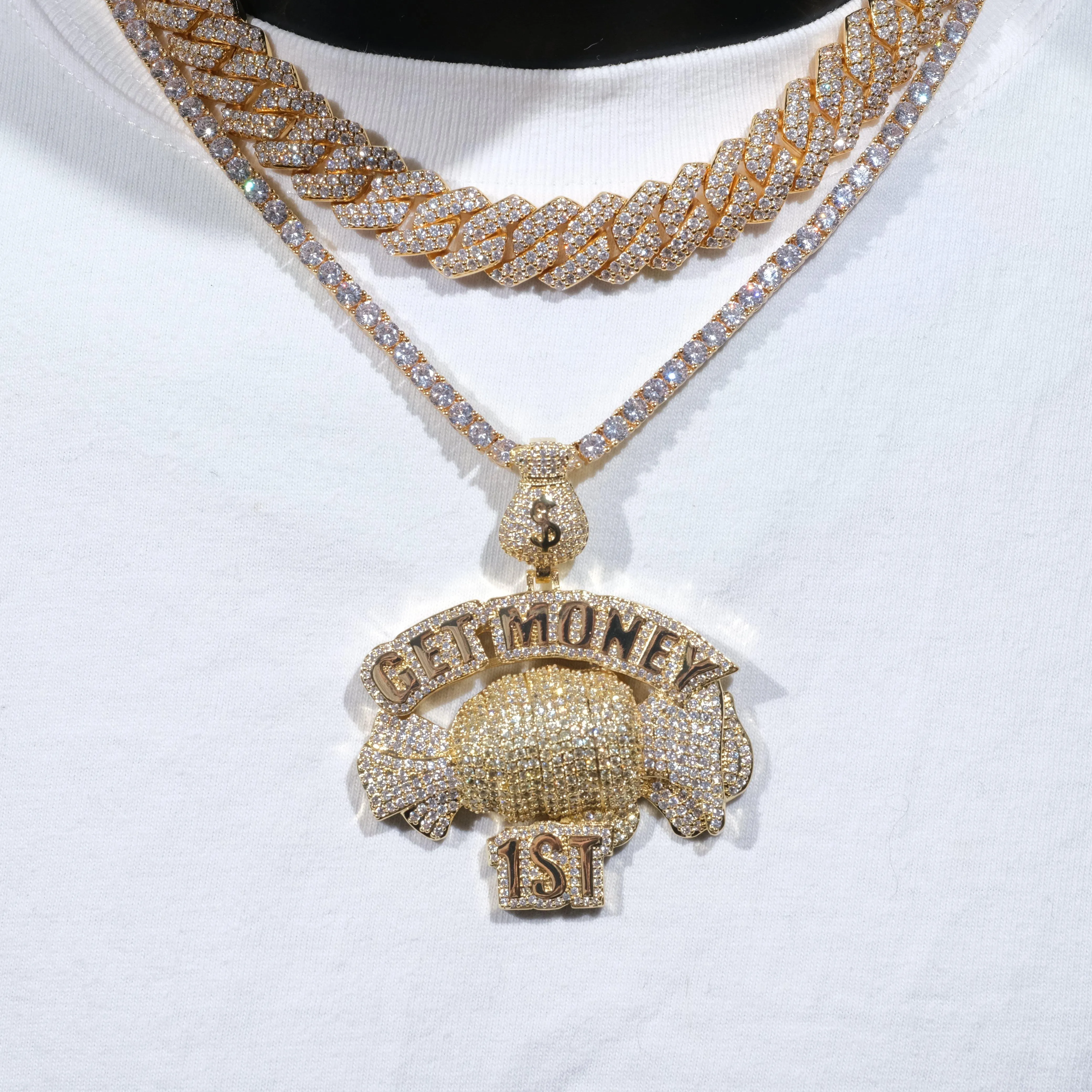 18K Gold-Plated Get Money First Iced Necklace