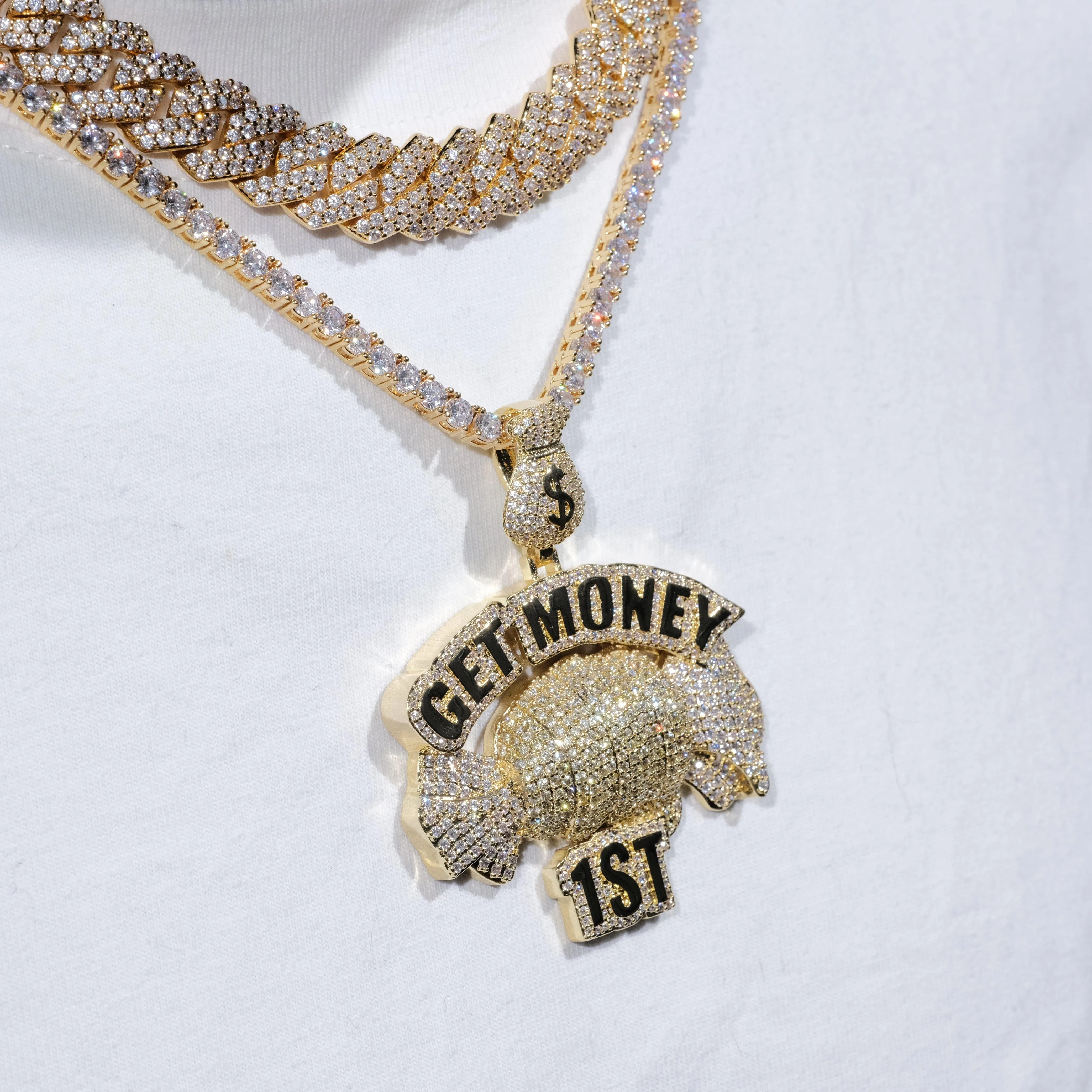 18K Gold-Plated Get Money First Iced Necklace