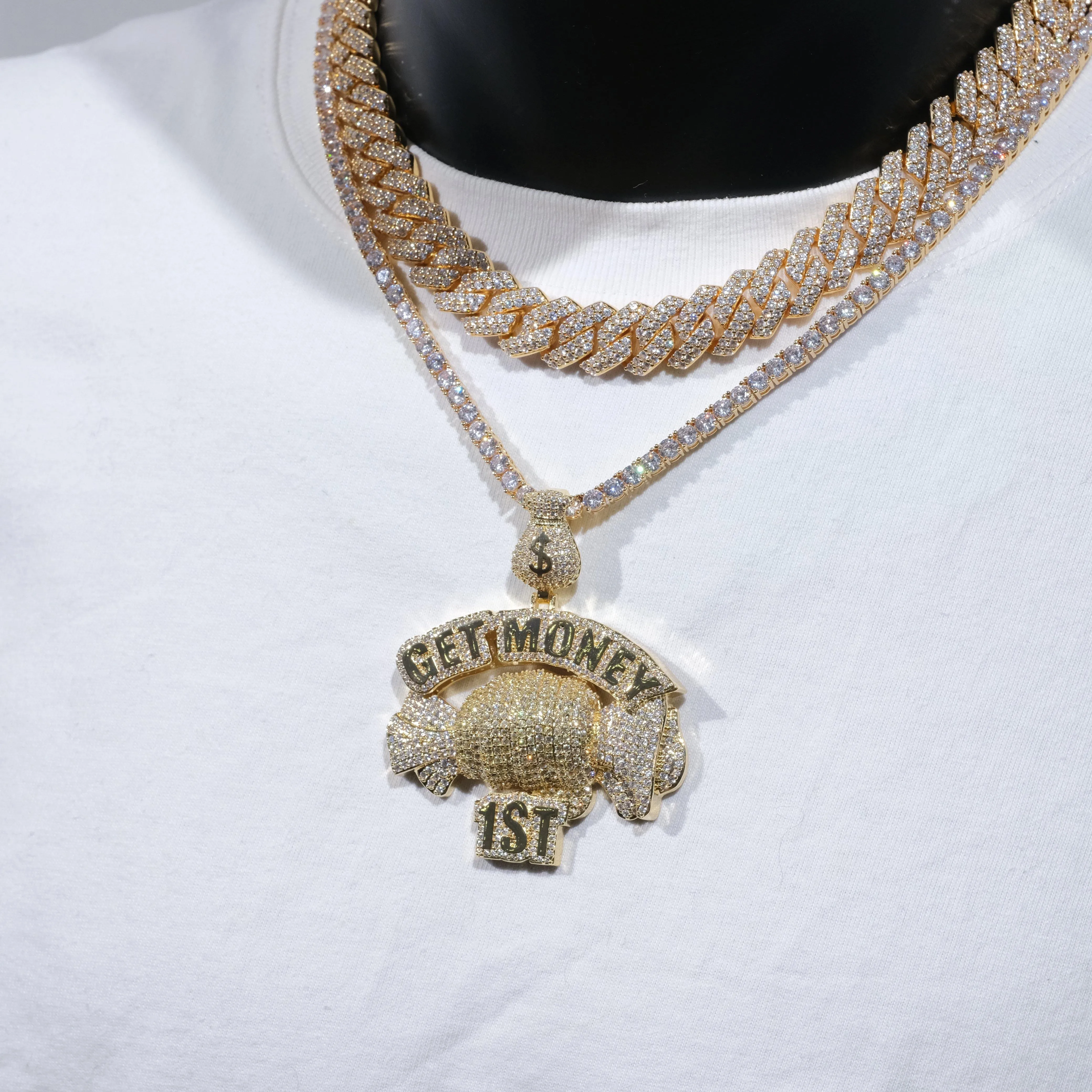18K Gold-Plated Get Money First Iced Necklace