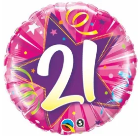 18" Qualatex Pink Shining Star 21st Birthday Foil Balloon