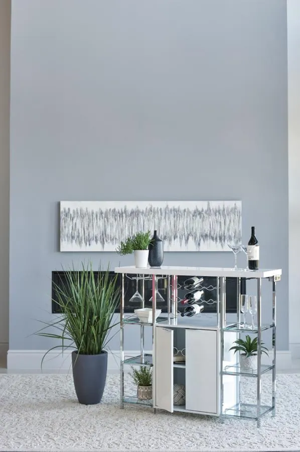2-door Bar Cabinet with Glass Shelf High Glossy White and Chrome