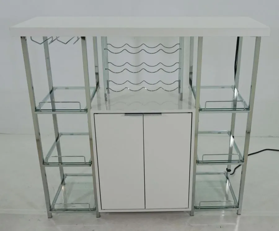 2-door Bar Cabinet with Glass Shelf High Glossy White and Chrome