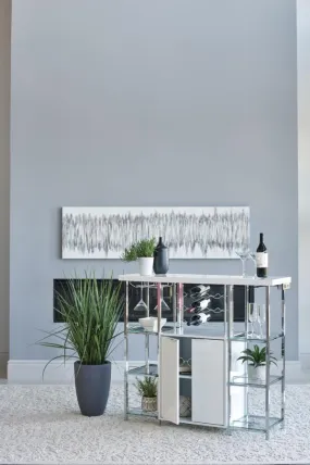 2-door Bar Cabinet with Glass Shelf High Glossy White and Chrome