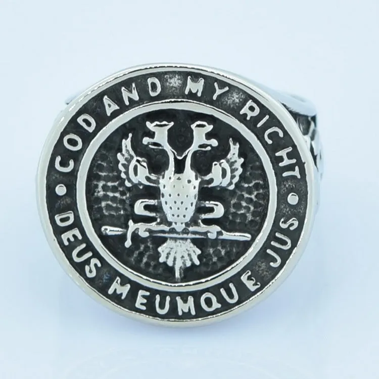 32nd Degree Scottish Rite Ring - Silver Stainless Steel Deus Meumque Jus