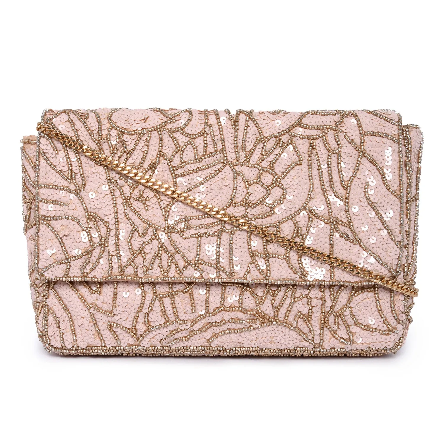 Accessorize London Women's Hand Beaded Sequin Floral Pink Party Clutch