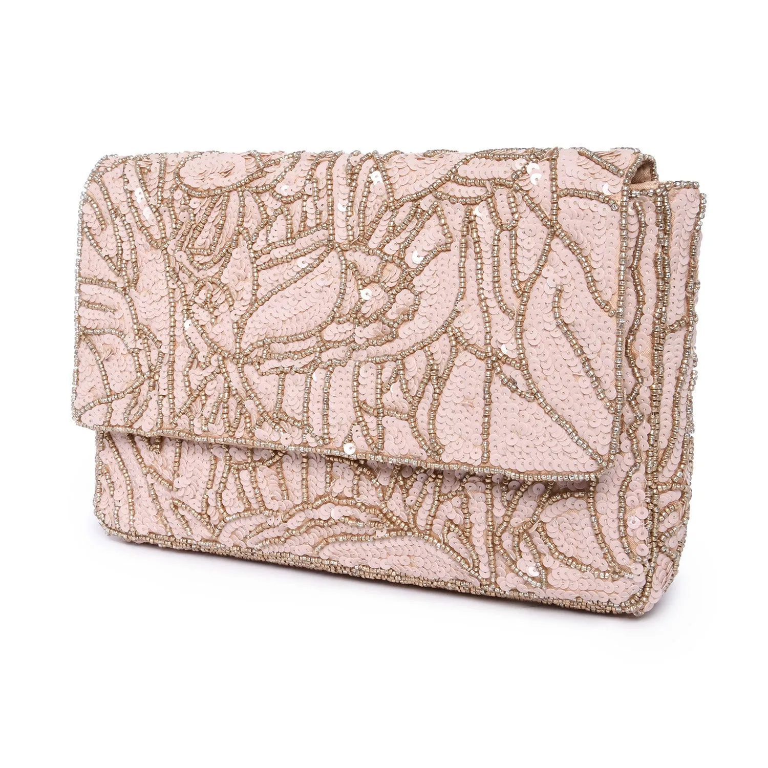 Accessorize London Women's Hand Beaded Sequin Floral Pink Party Clutch
