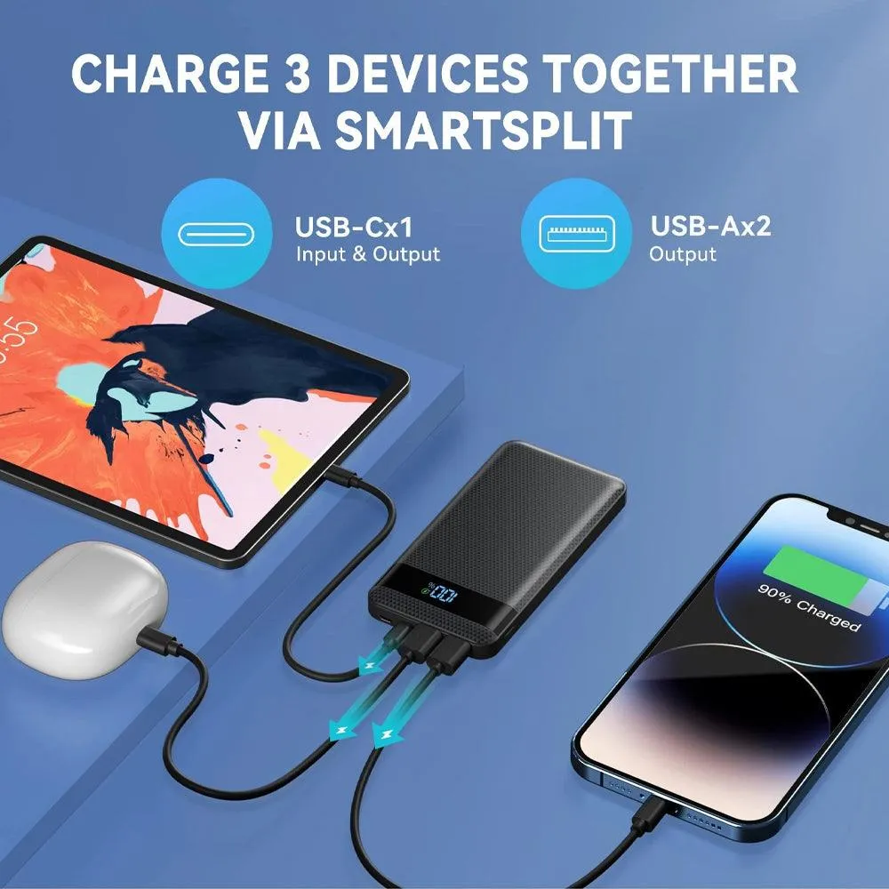 Baci PB10 Power Bank 2x USB   PD Type-C   Micro   Type-C Cable 22.5W Fast Charging 10000mAh - Black