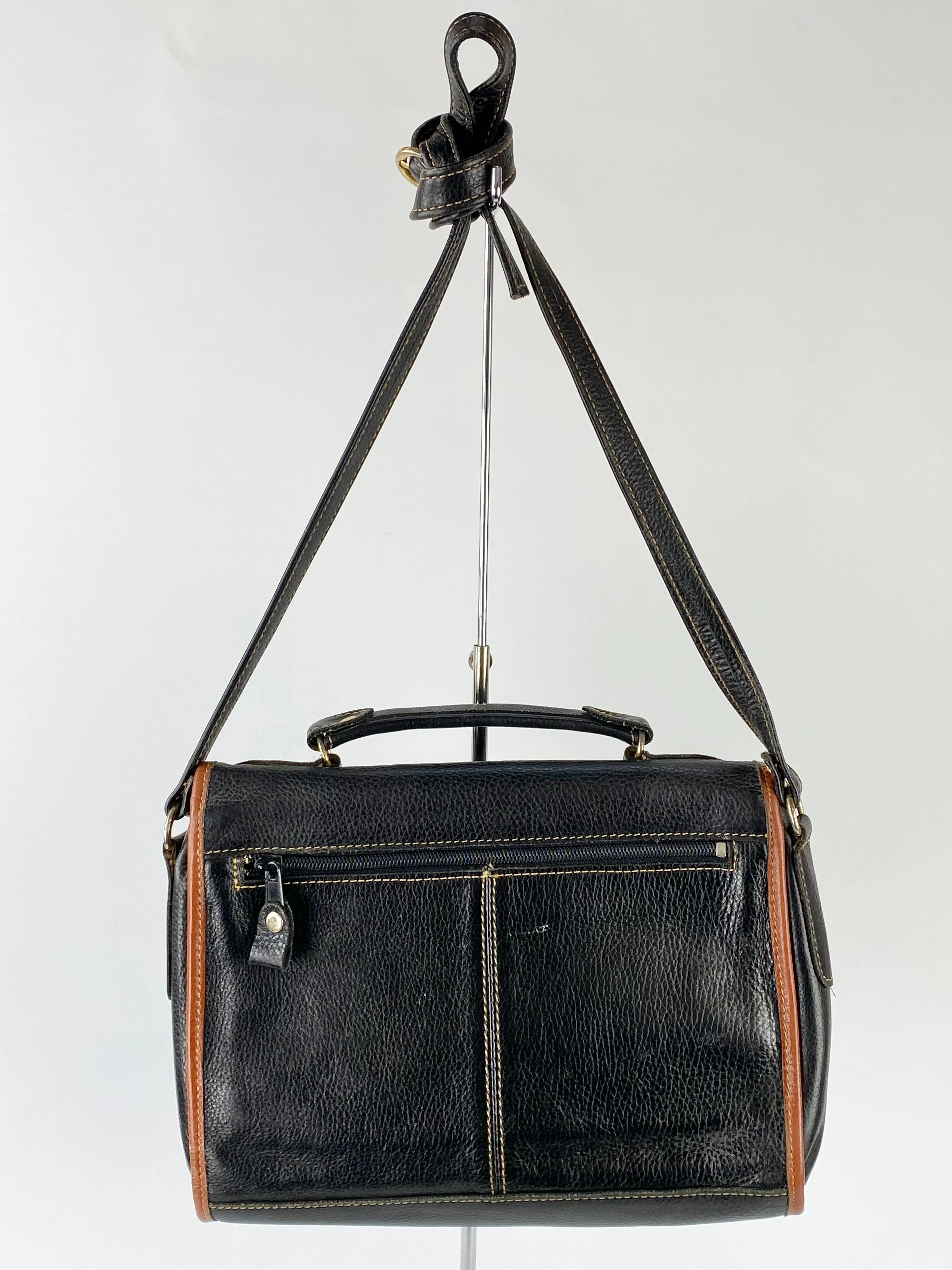 Black & Tan Contrast Leather Cross Body Satchel