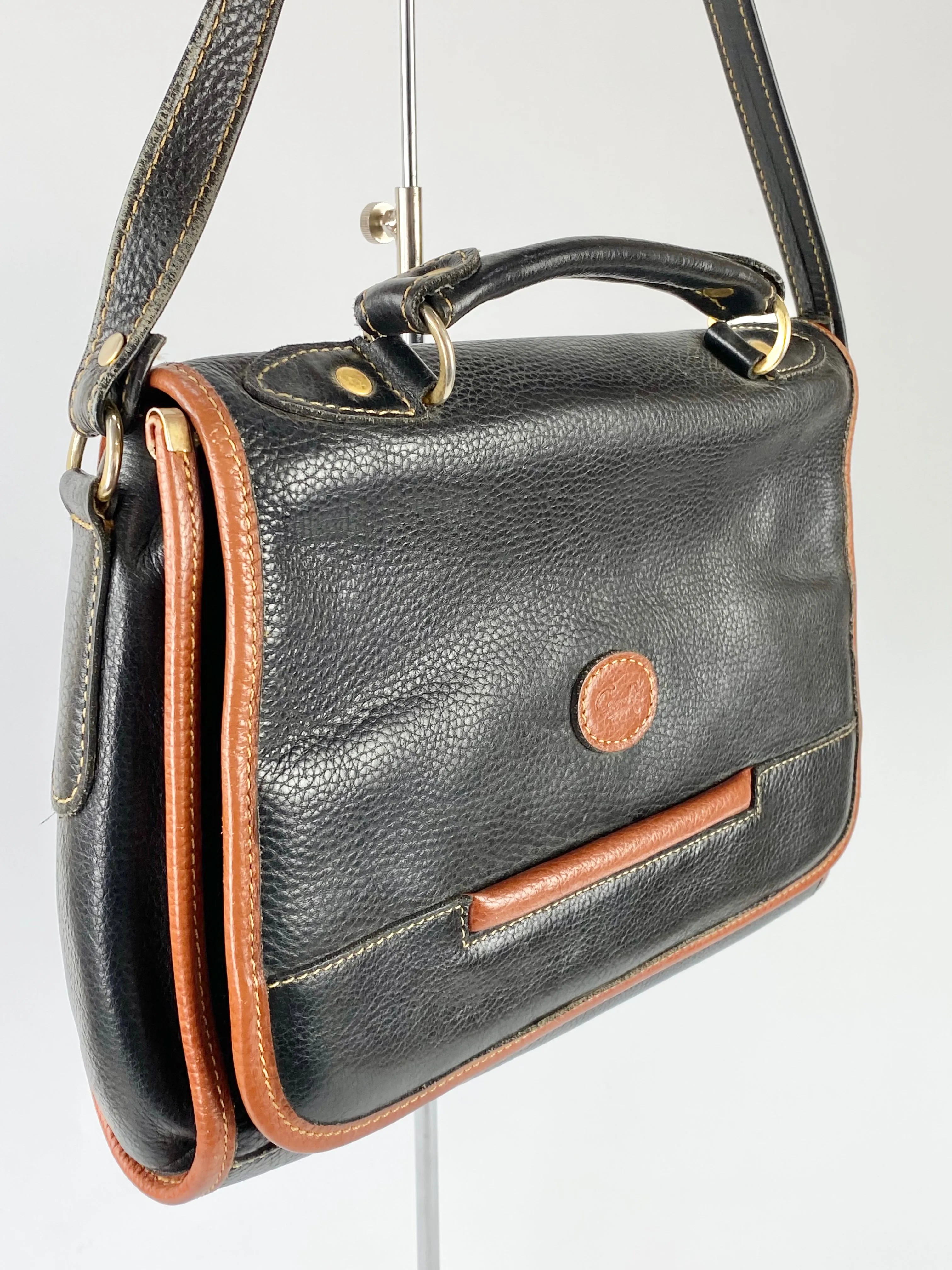 Black & Tan Contrast Leather Cross Body Satchel