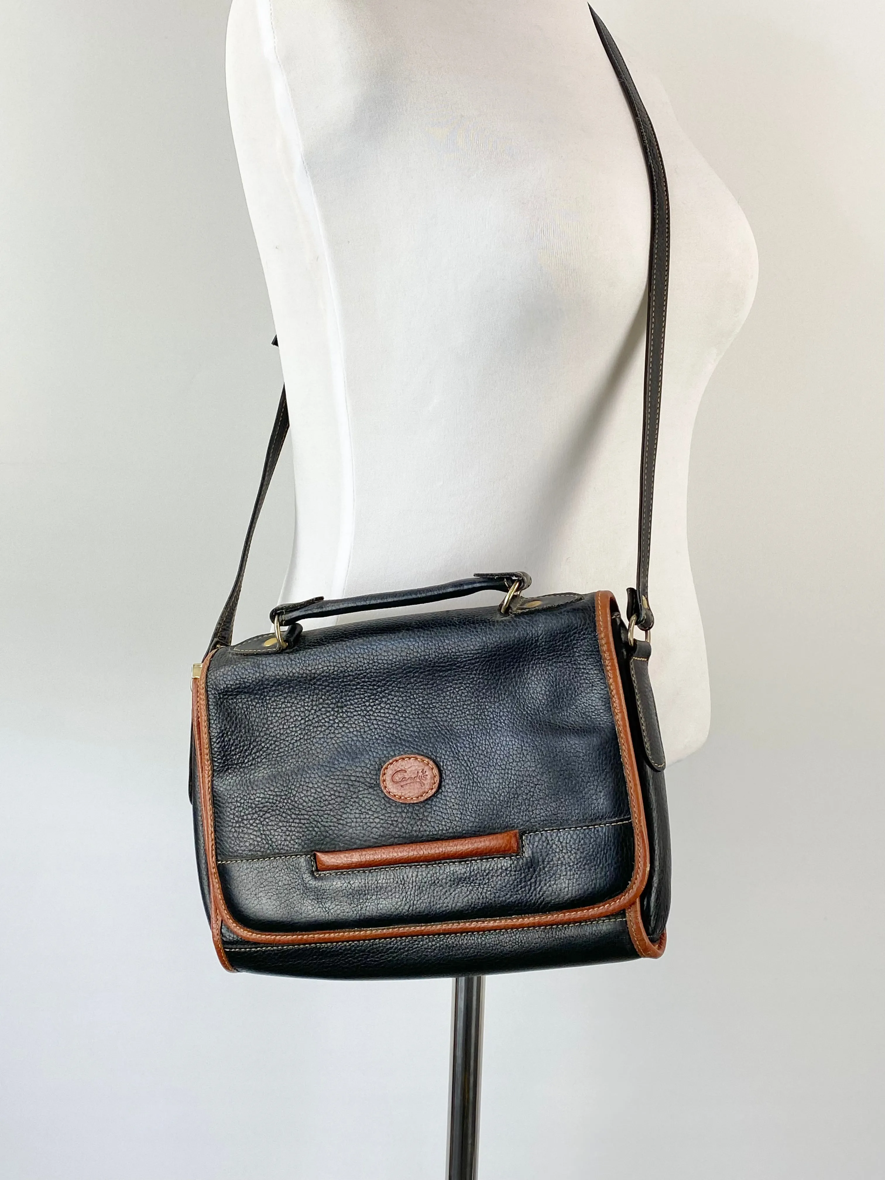 Black & Tan Contrast Leather Cross Body Satchel