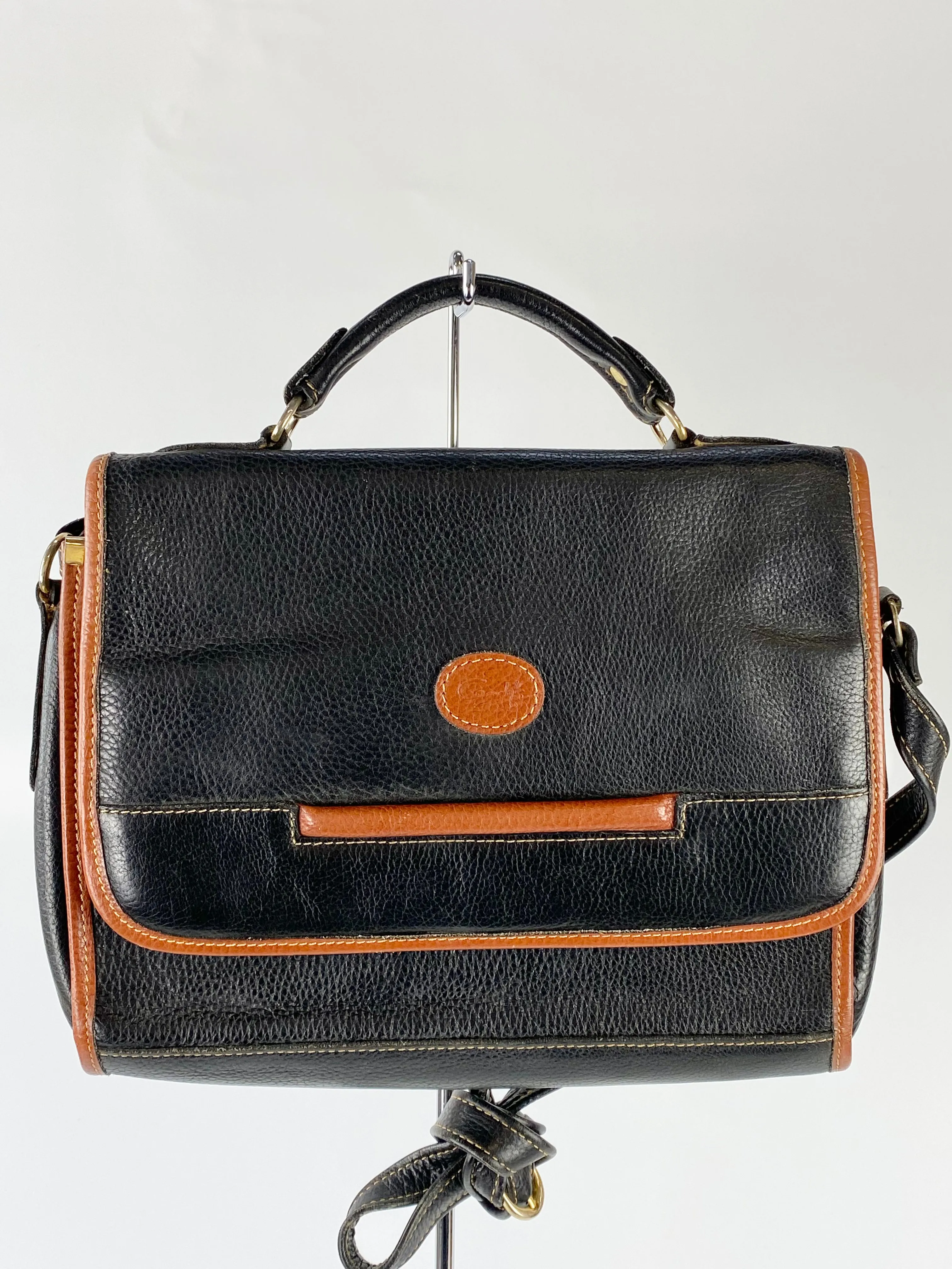 Black & Tan Contrast Leather Cross Body Satchel