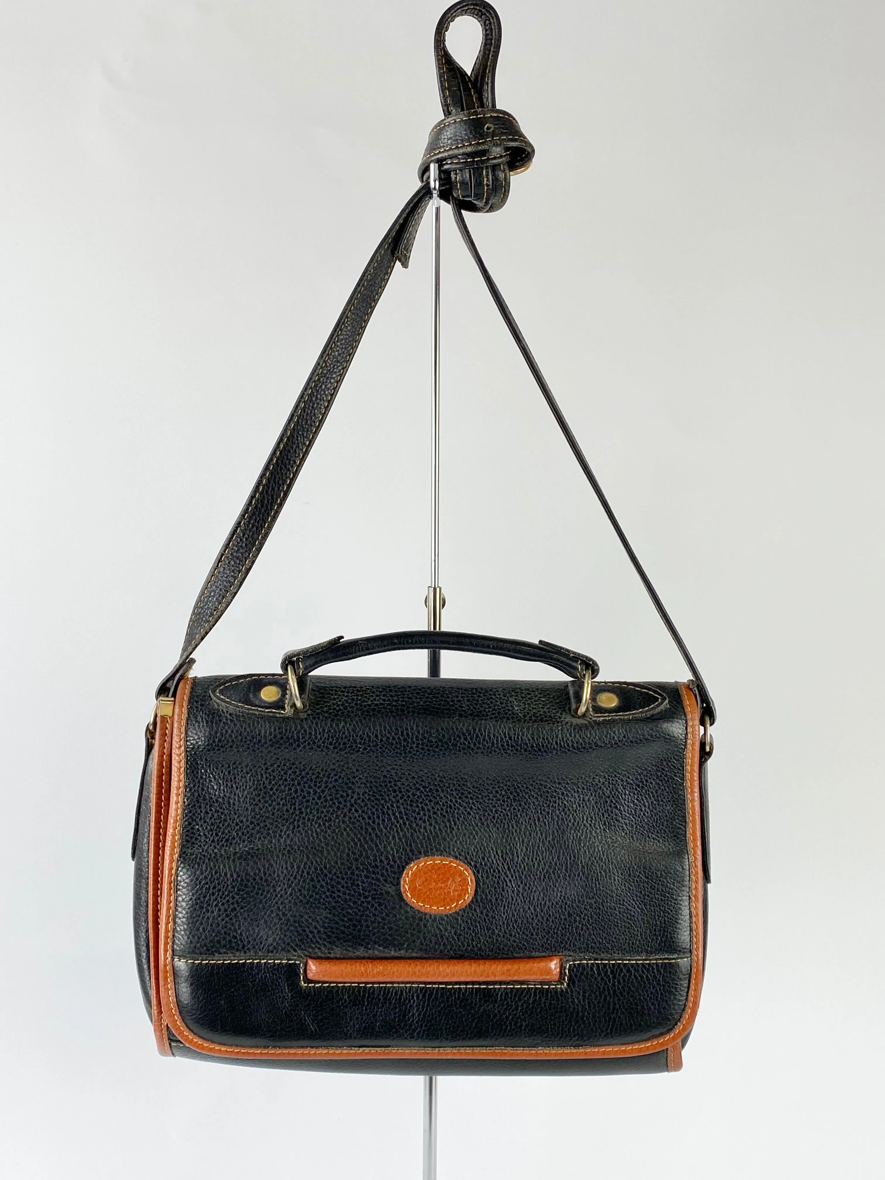 Black & Tan Contrast Leather Cross Body Satchel