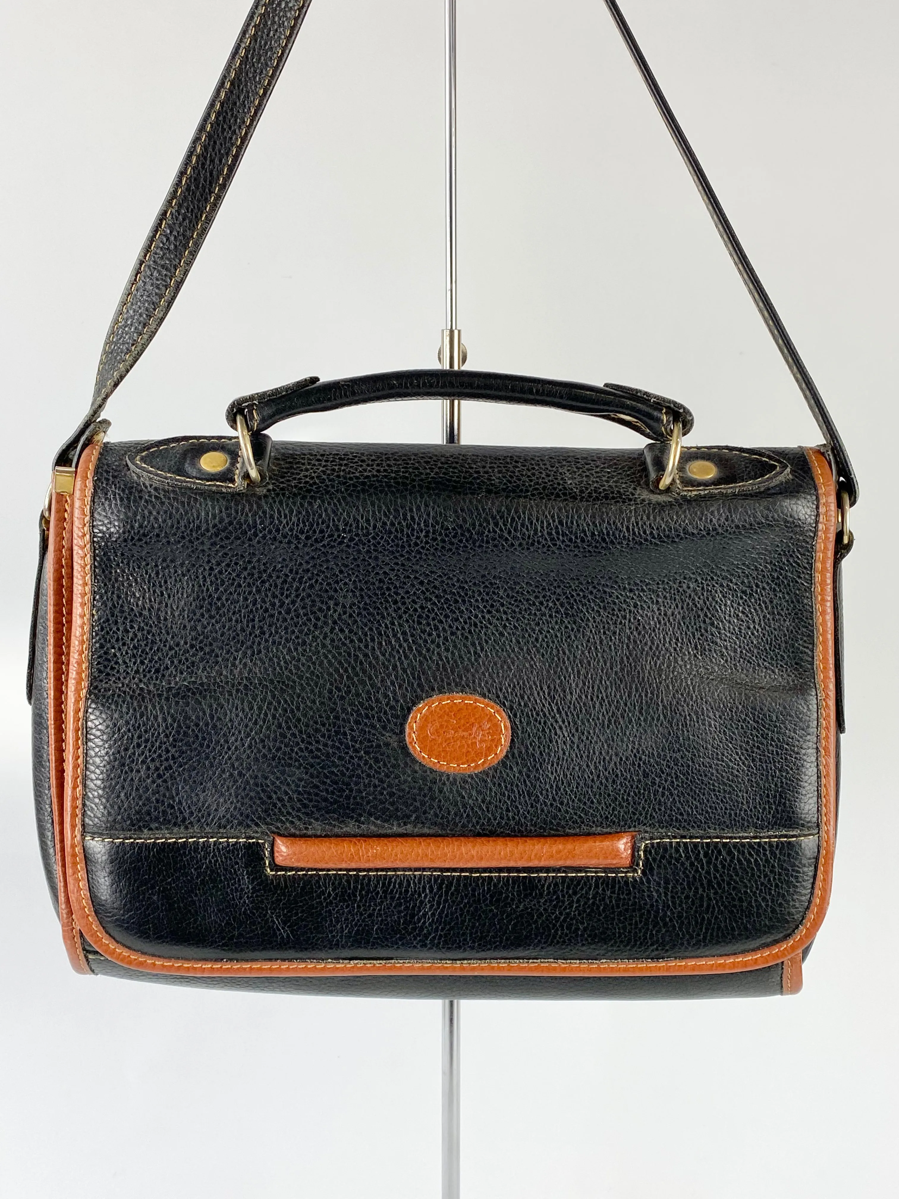 Black & Tan Contrast Leather Cross Body Satchel
