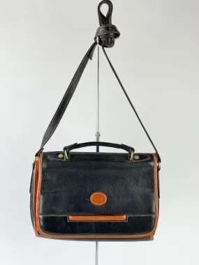 Black & Tan Contrast Leather Cross Body Satchel
