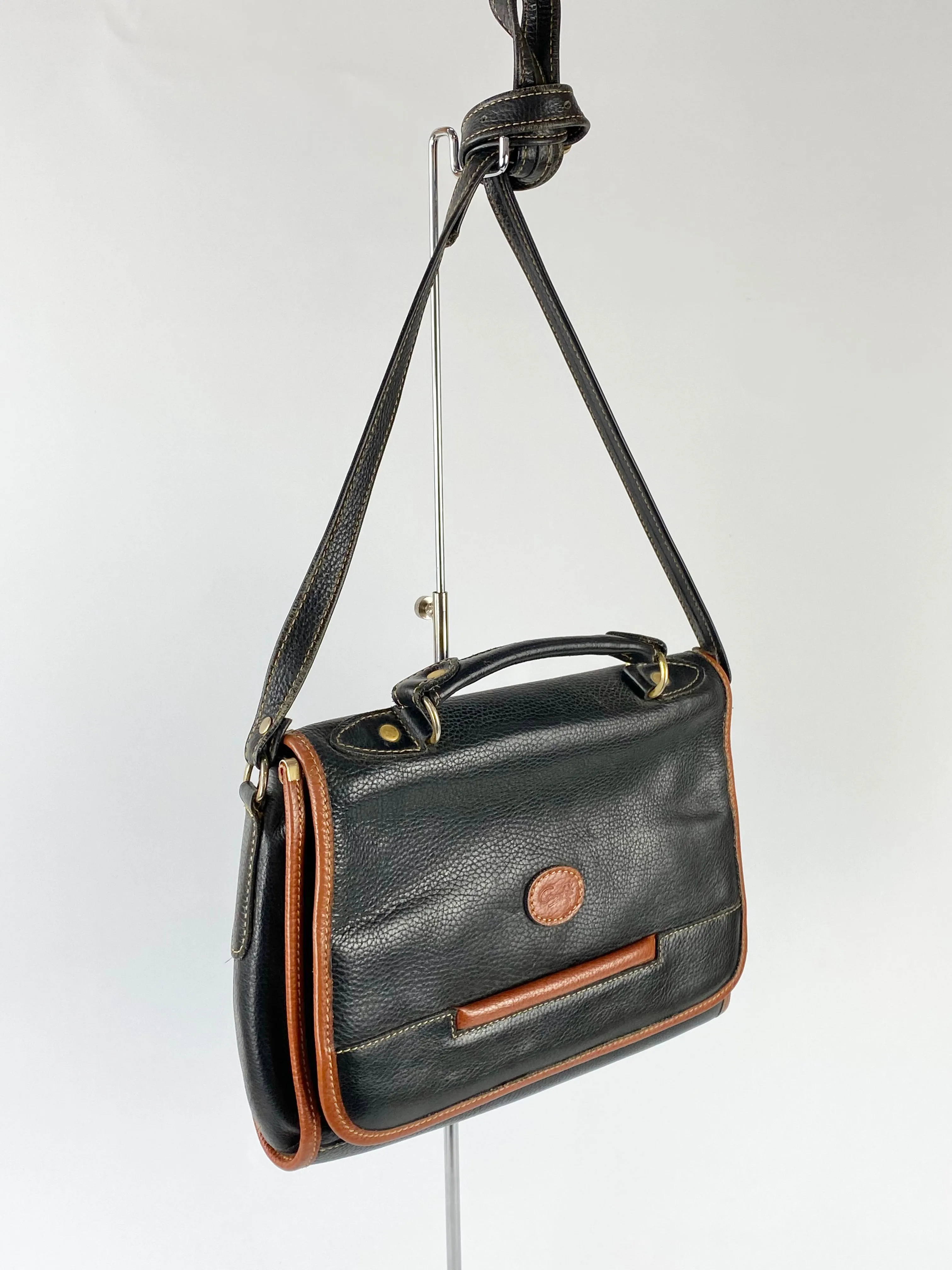 Black & Tan Contrast Leather Cross Body Satchel