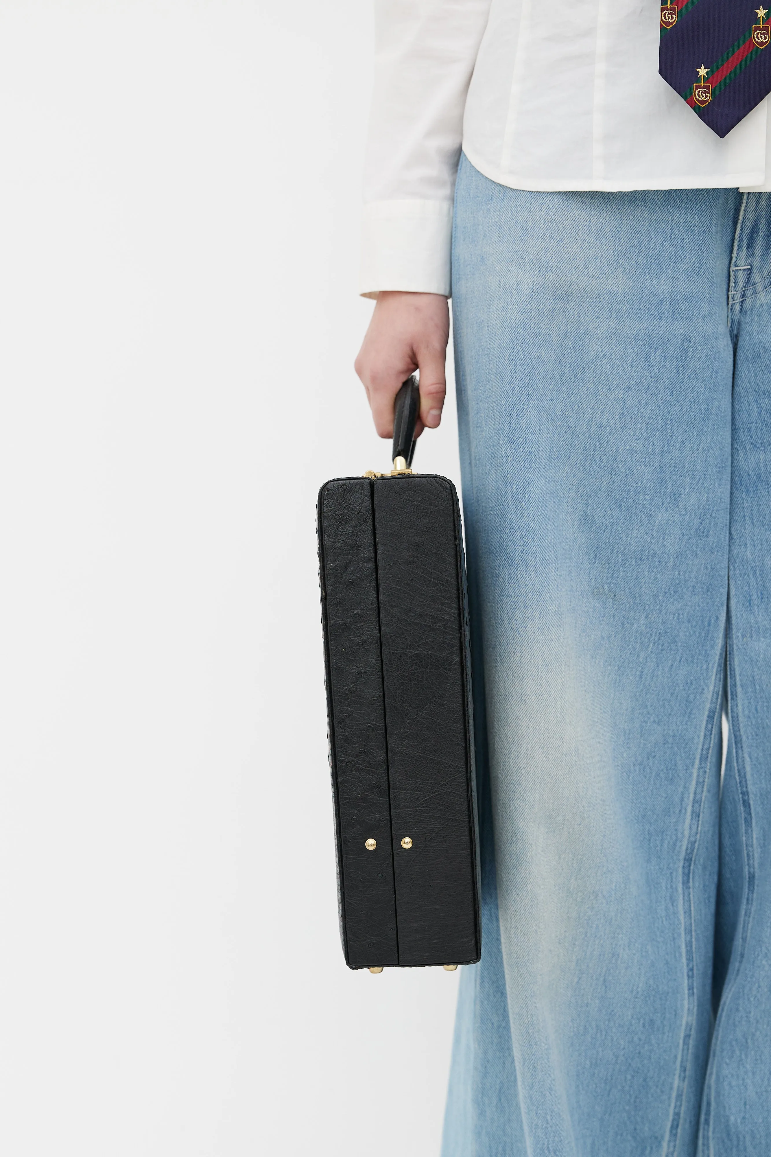 Black Textured Leather Briefcase