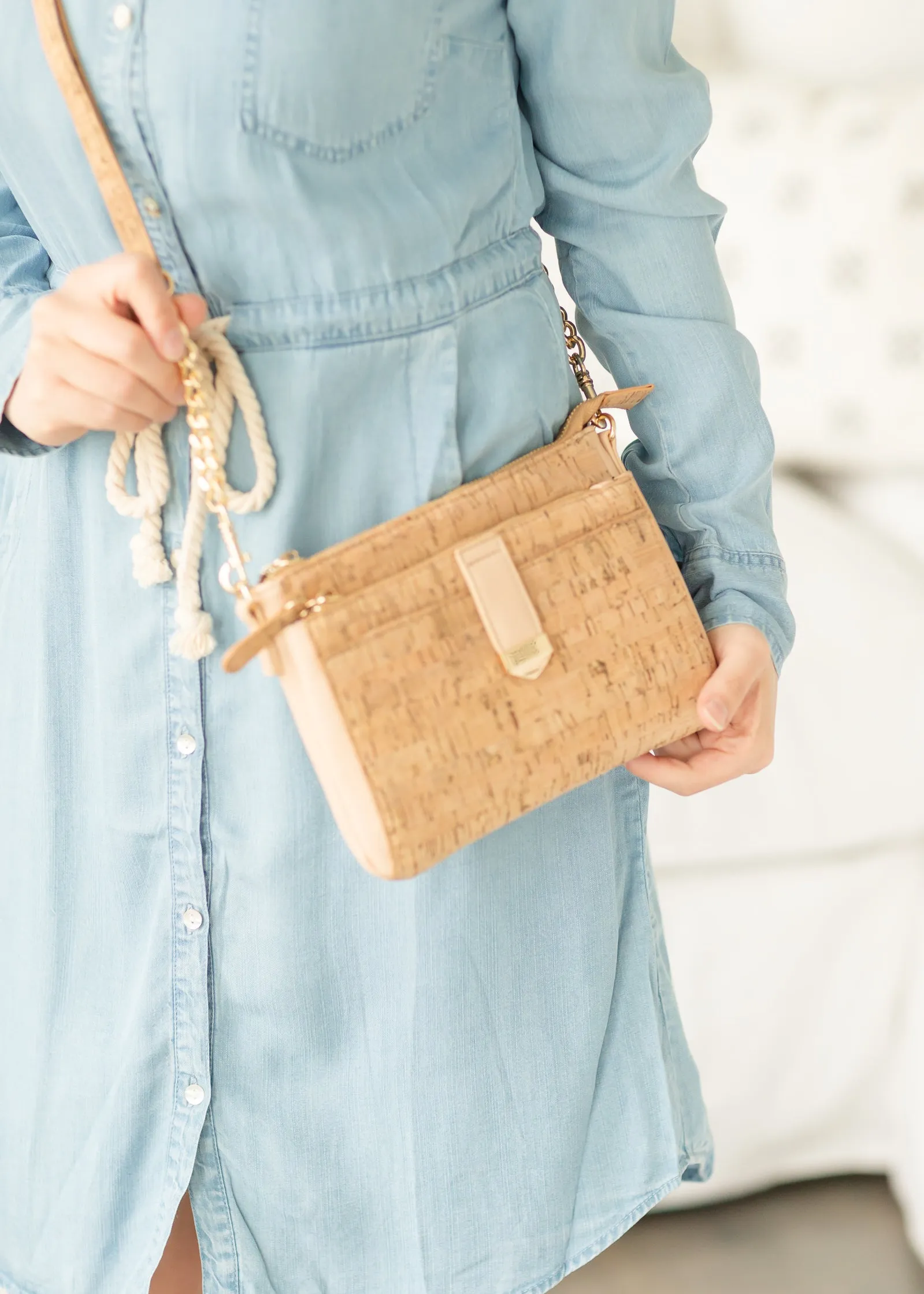 Blush Cork Clutch   Crossbody Bag - FINAL SALE