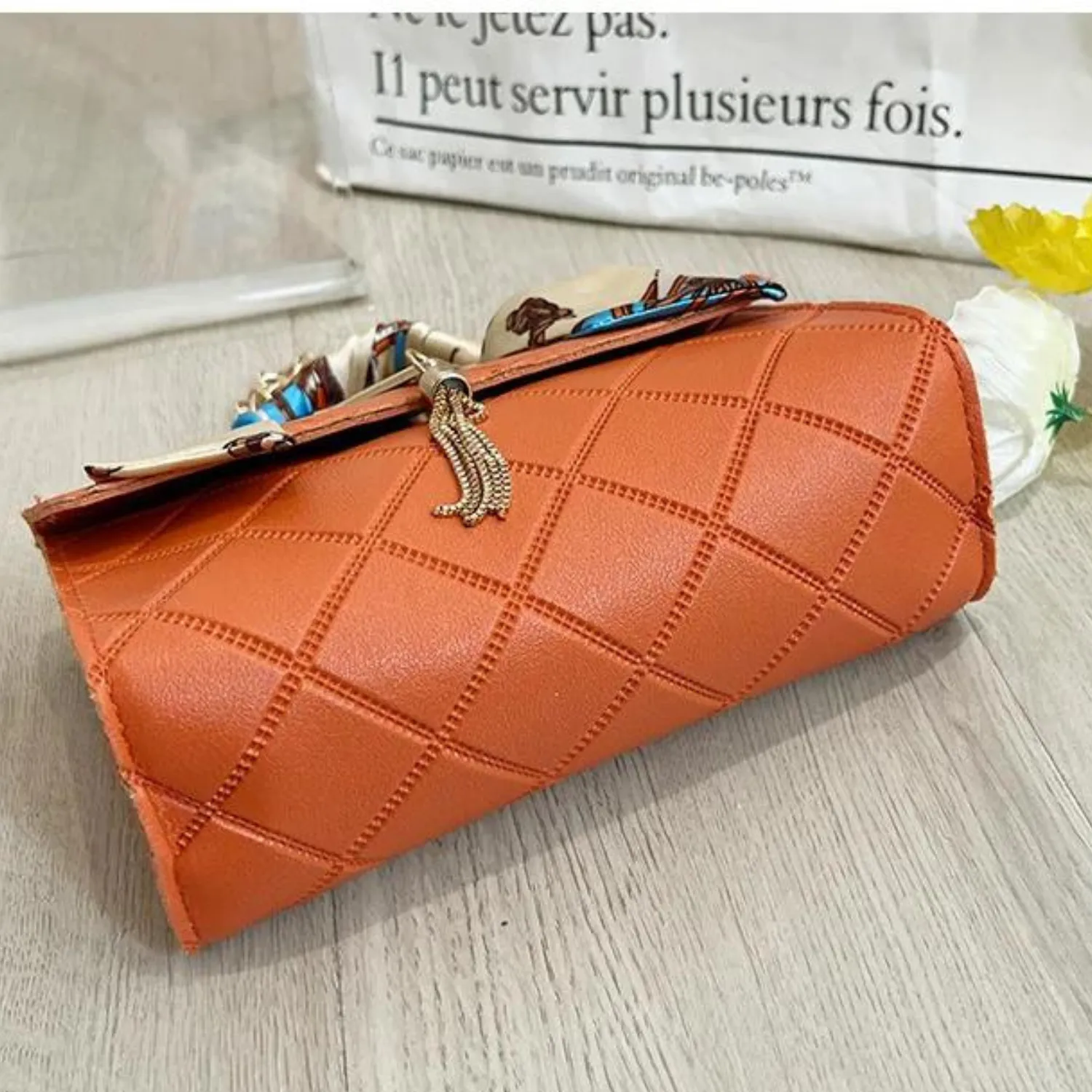 Bohemian Chic Square Scarf-Embellished Shoulder Bag