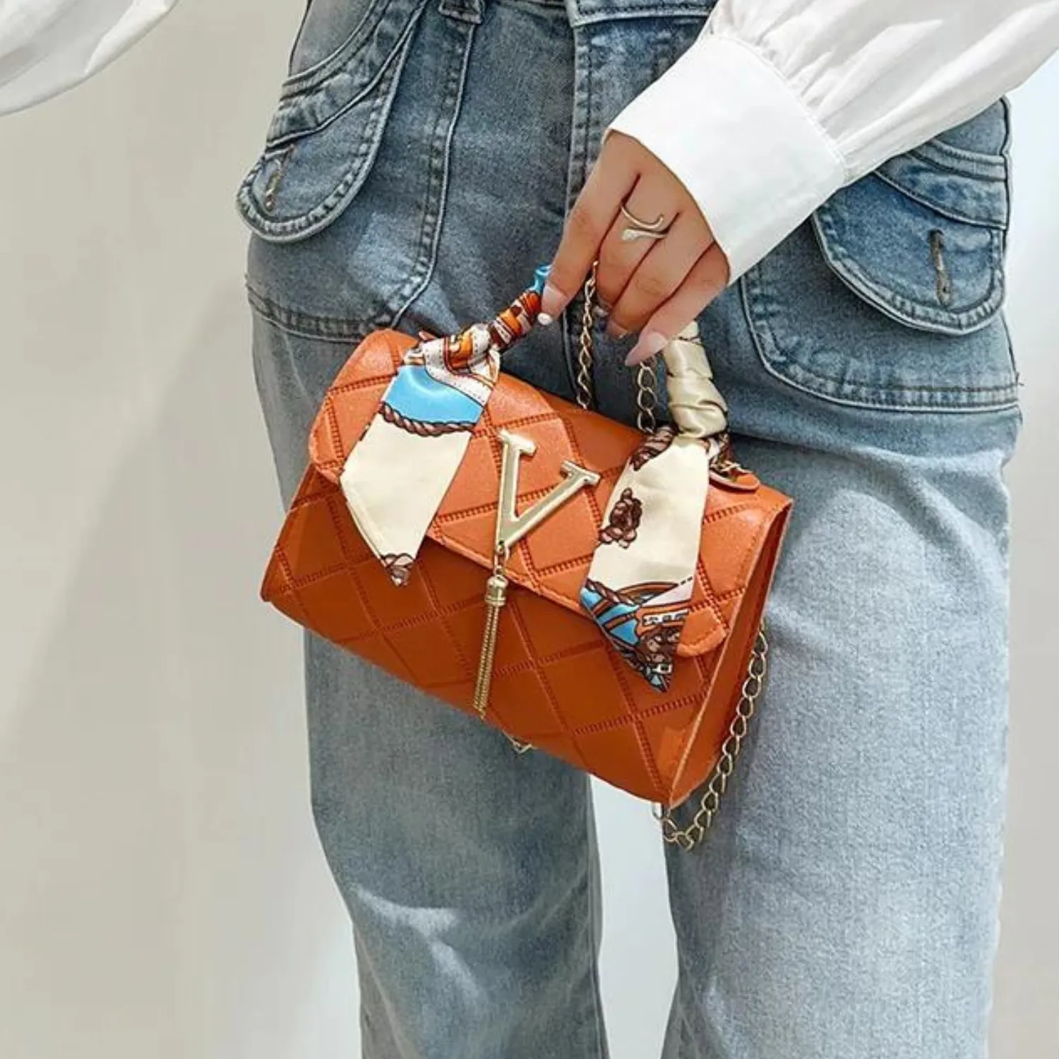 Bohemian Chic Square Scarf-Embellished Shoulder Bag