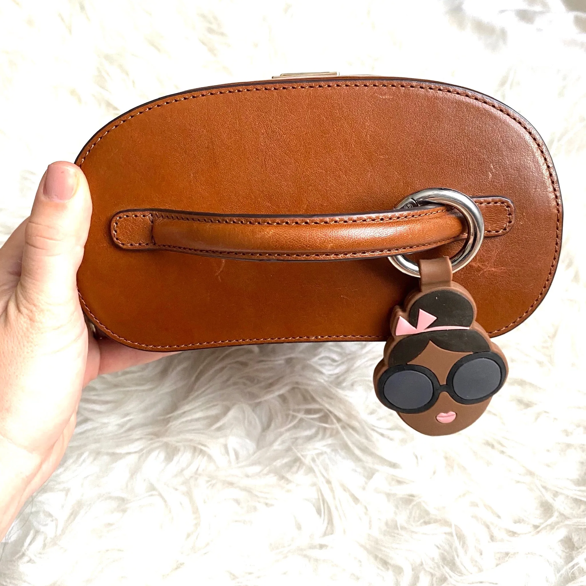 Brahmin Brown Leather Push Lock Closure Handbag (see notes)