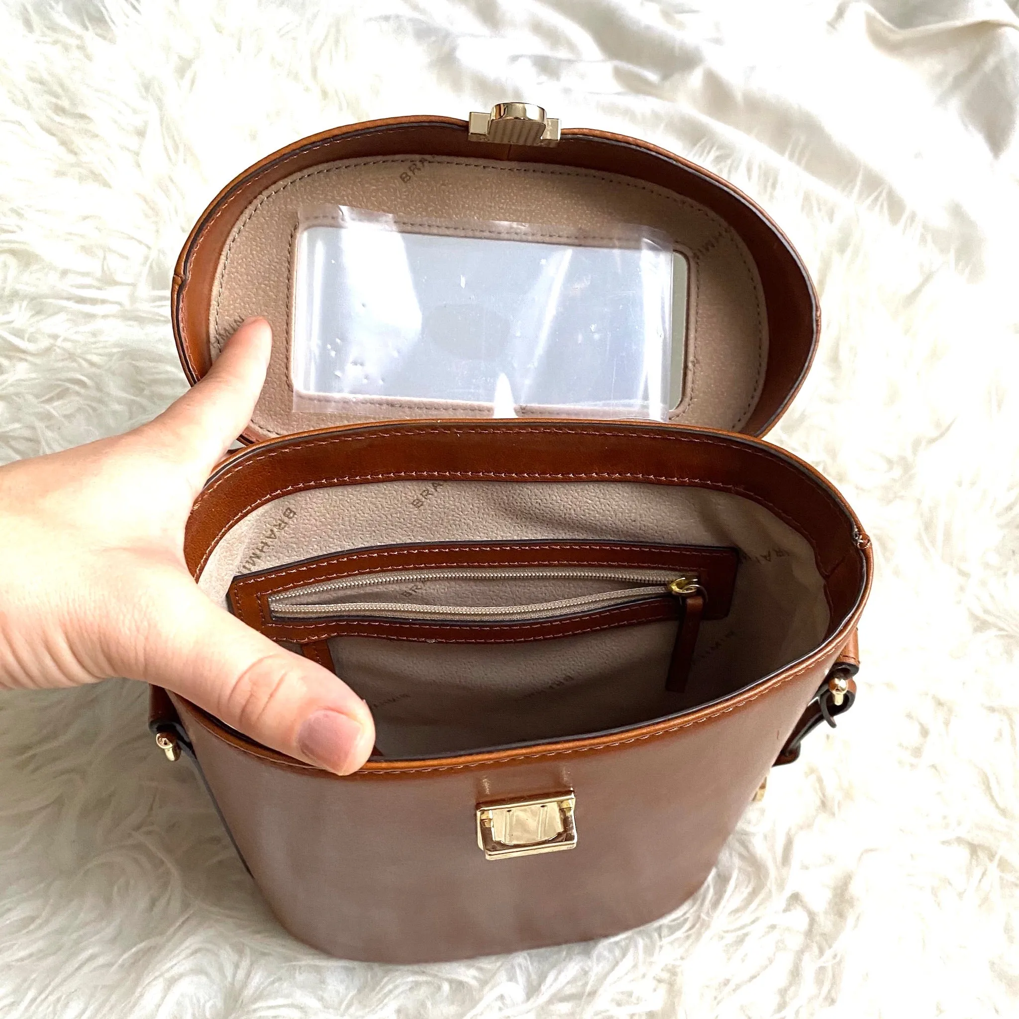 Brahmin Brown Leather Push Lock Closure Handbag (see notes)