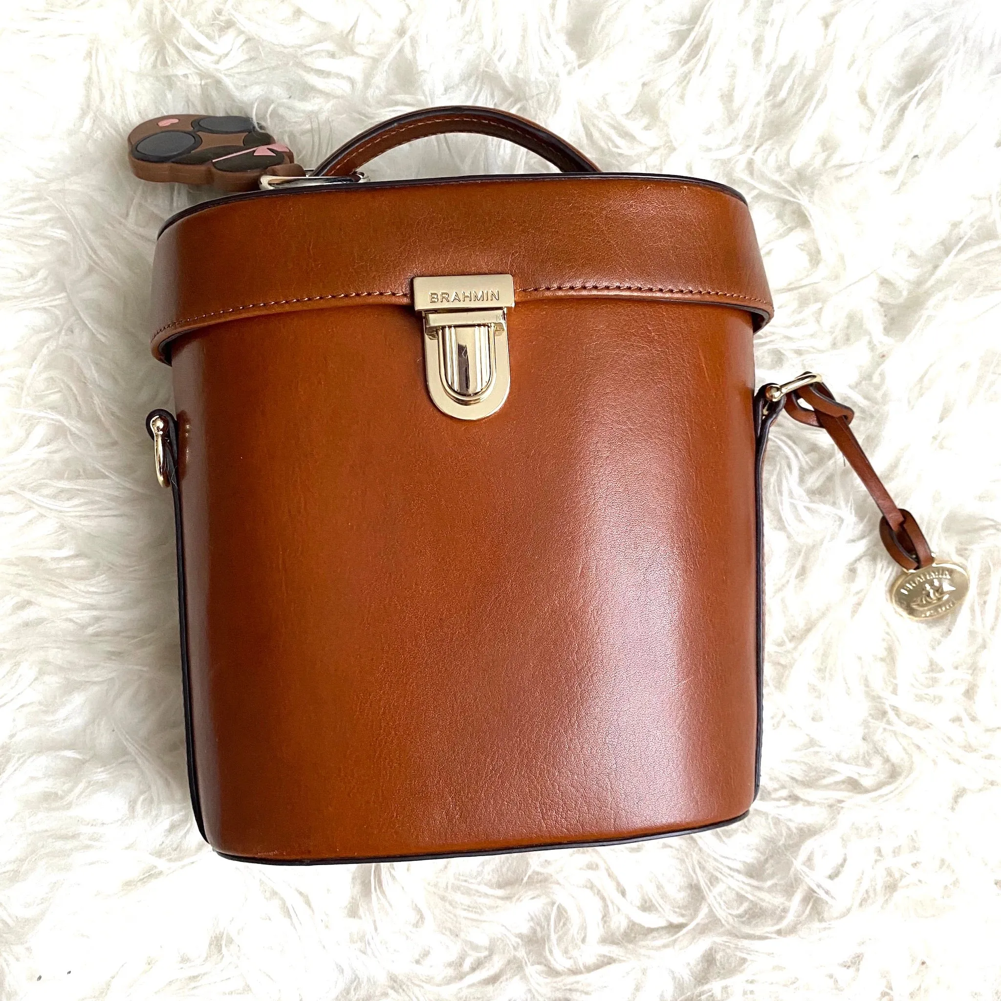 Brahmin Brown Leather Push Lock Closure Handbag (see notes)