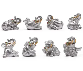 BRASSTAR Resin Statue Eight Elephants gift1.8” Home Office Feng Shui Decor Collection Spirit Animal Talisman Figurine Love Wealth Luck Gather PTZD049 (Silver)