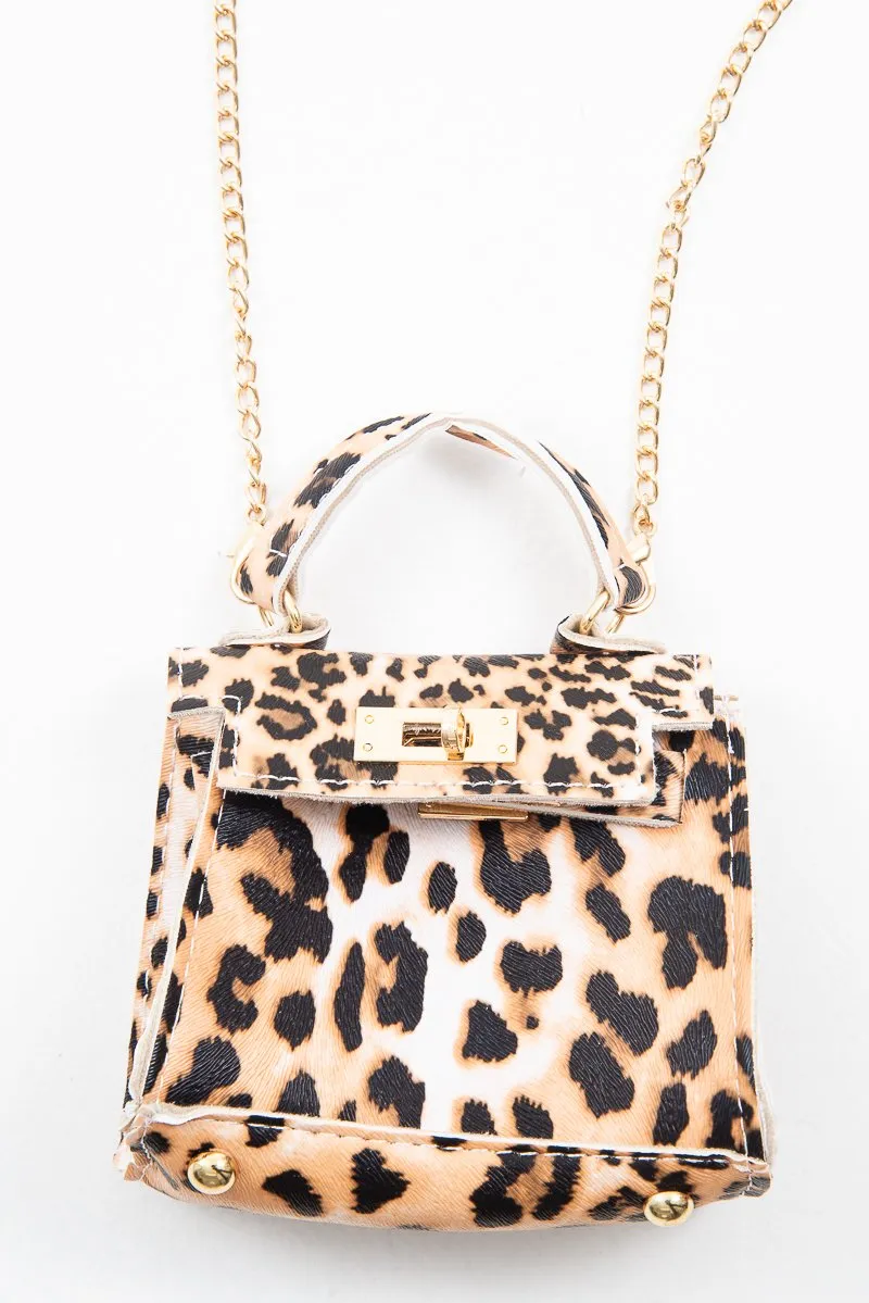 Brown Leopard Faux Leather Mini Handbag - Ramie