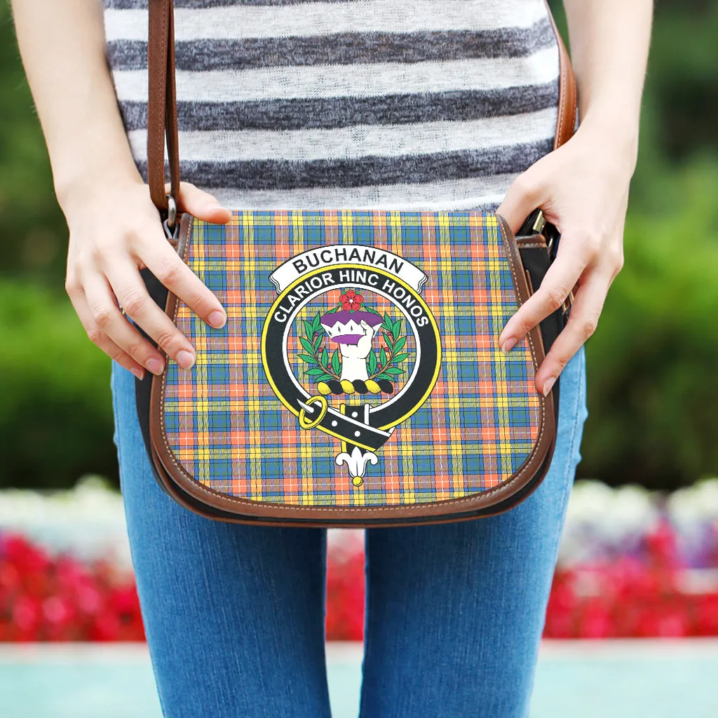 Buchanan Ancient Tartan Saddle Bag with Family Crest