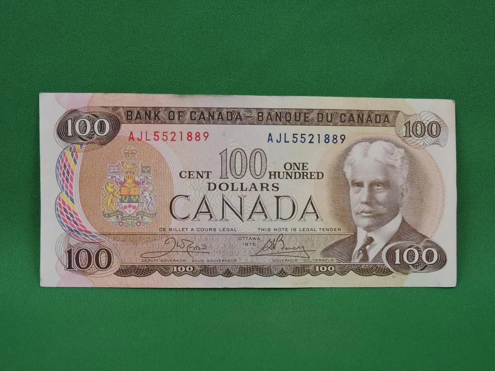 Canadian Bank Notes - ENZ - 1975 - $100 - AJL5521889