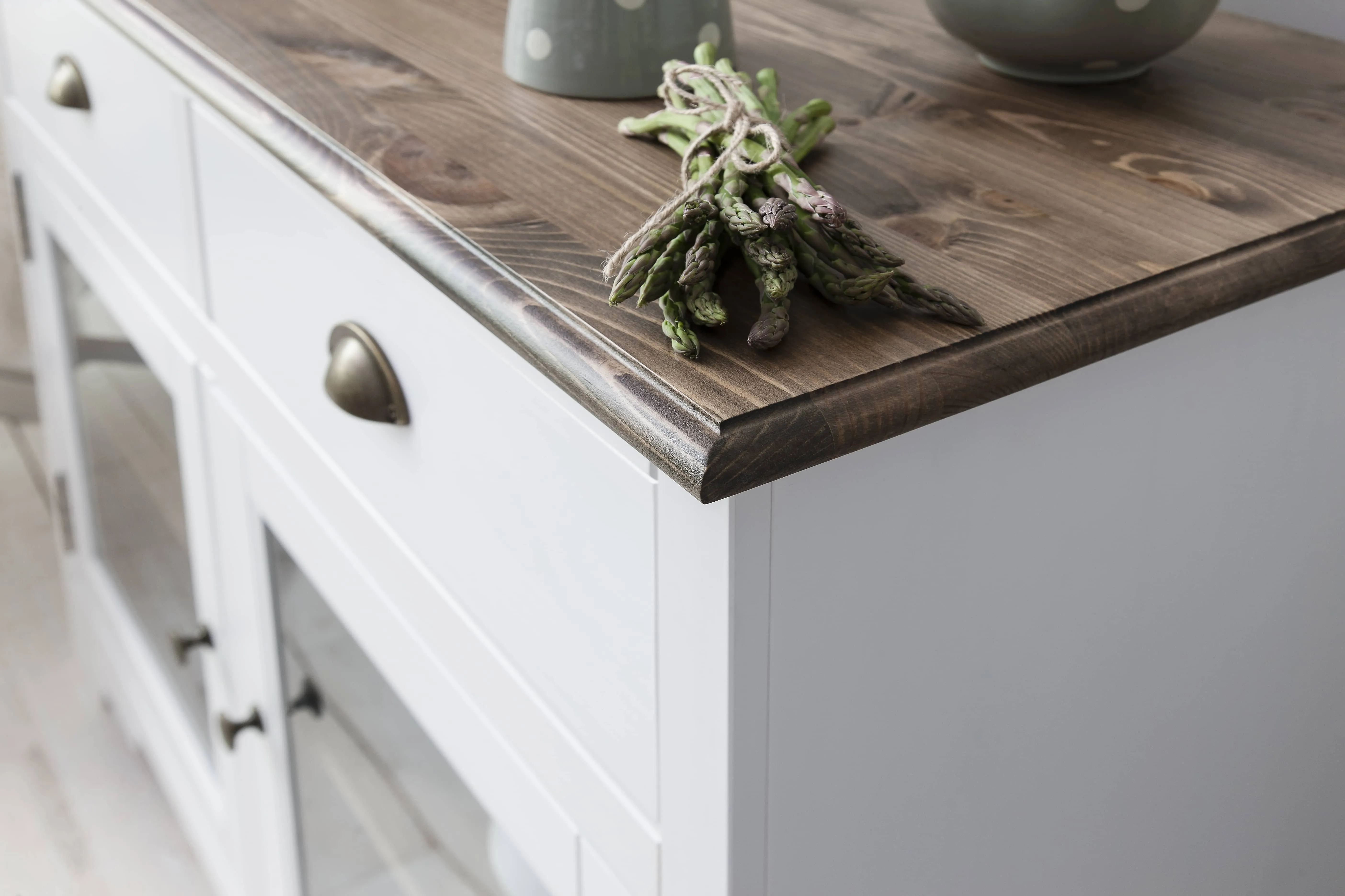 Canterbury Sideboard with Solid Doors in White and Dark Pine