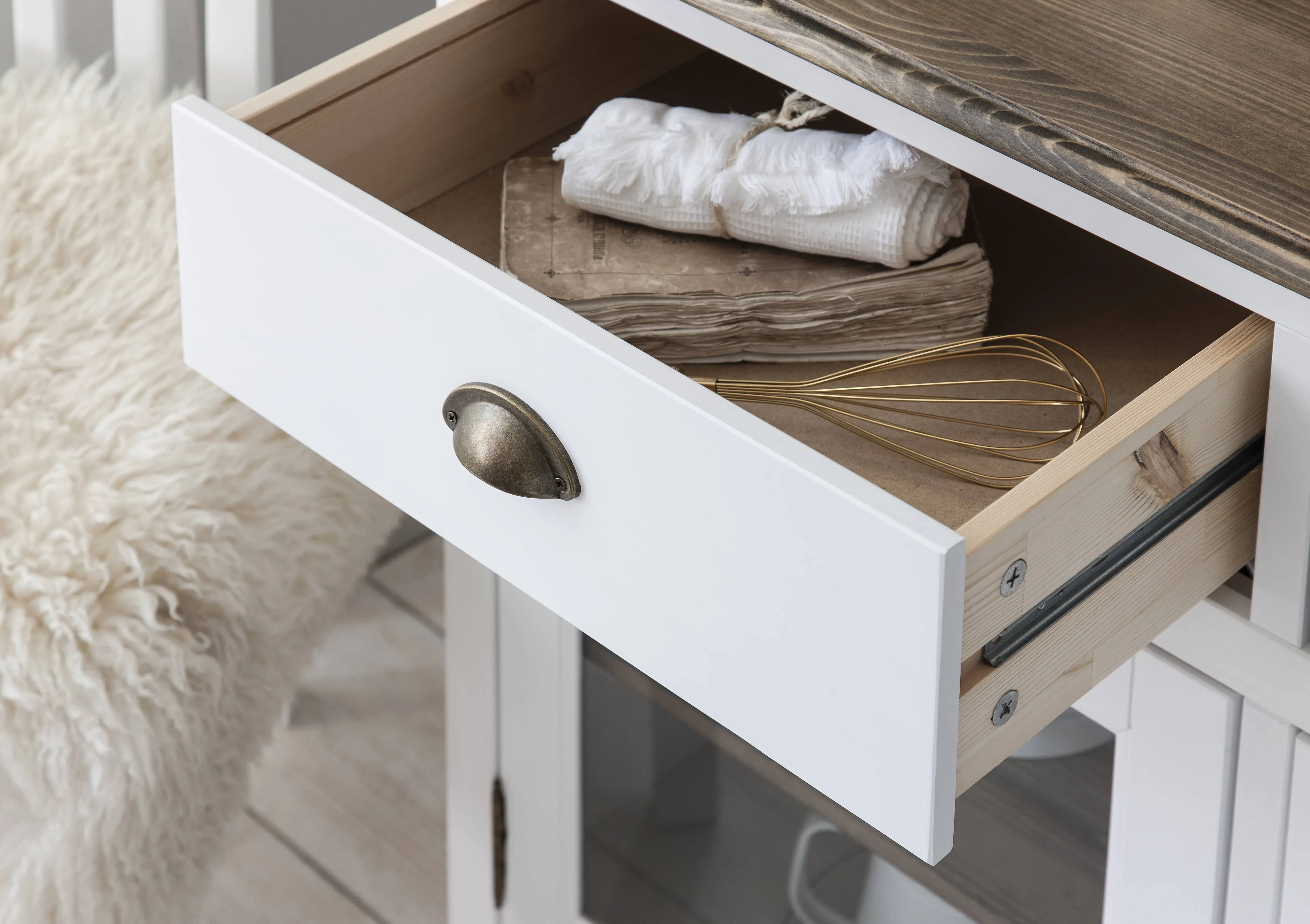 Canterbury Sideboard with Solid Doors in White and Dark Pine