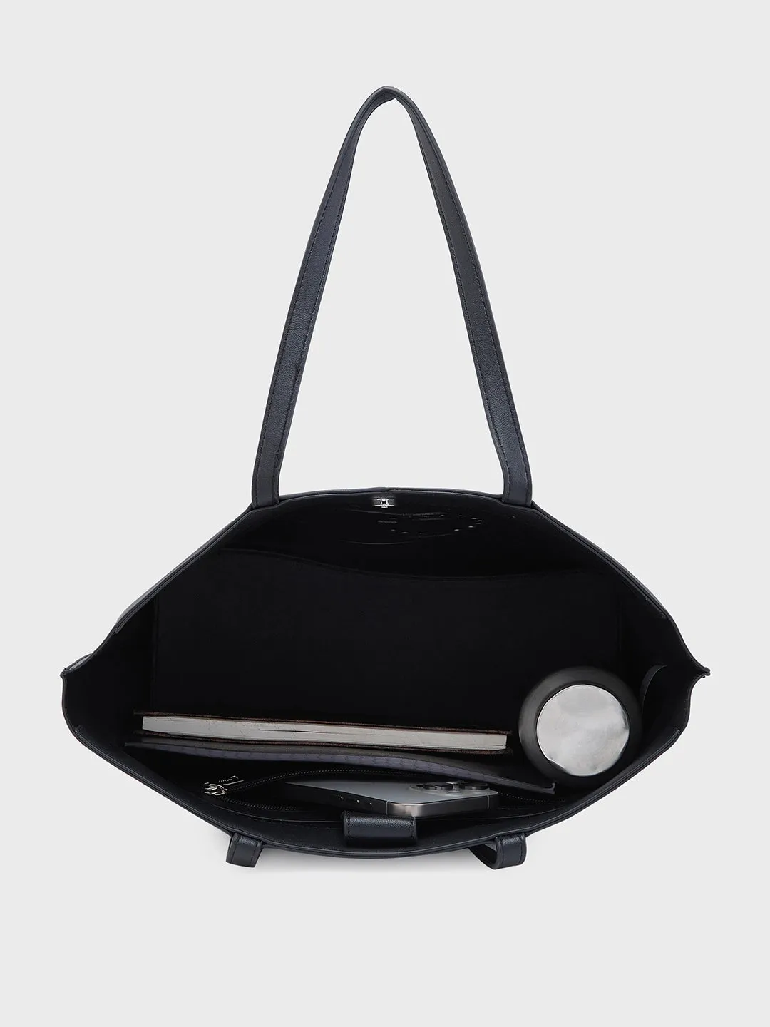 Caprese Pink Cloud Tote Medium Solid Women'S Office Handbag Black