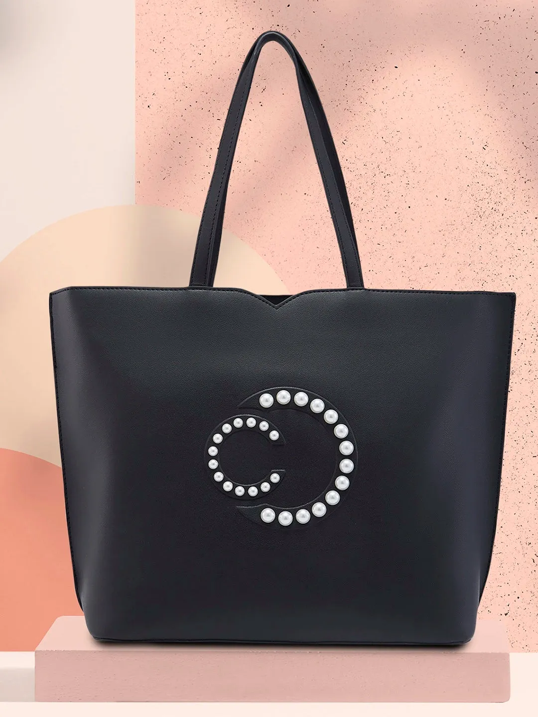 Caprese Pink Cloud Tote Medium Solid Women'S Office Handbag Black