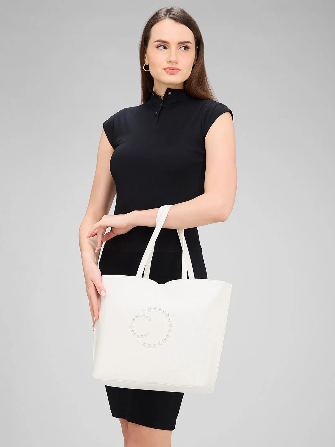 Caprese Pink Cloud Tote Medium Solid Women'S Office Handbag Black