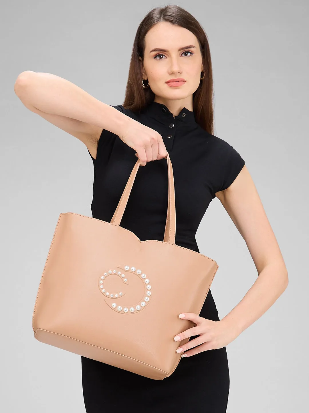 Caprese Pink Cloud Tote Medium Solid Women'S Office Handbag Black