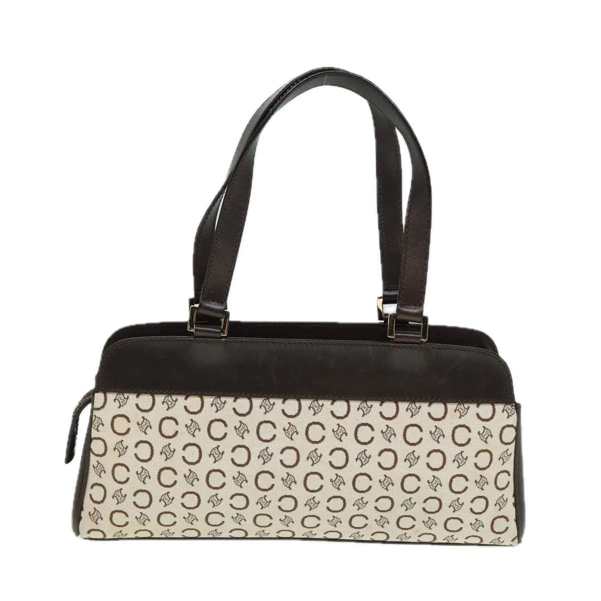 CELINE C Macadam Canvas Hand Bag White Auth 78219