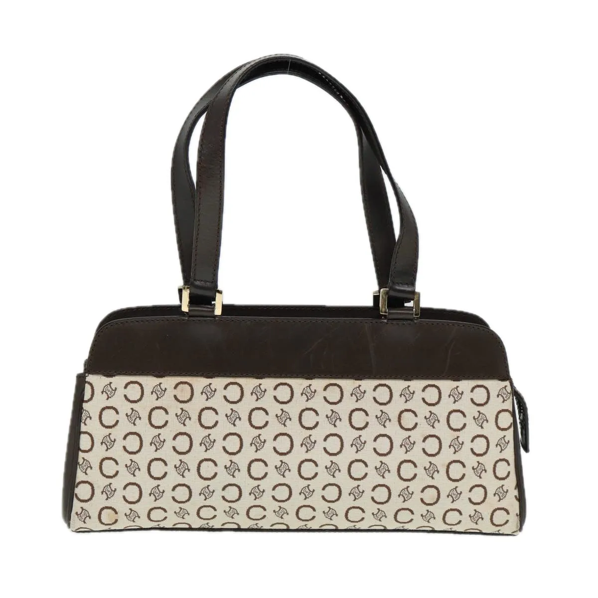 CELINE C Macadam Canvas Hand Bag White Auth 78219
