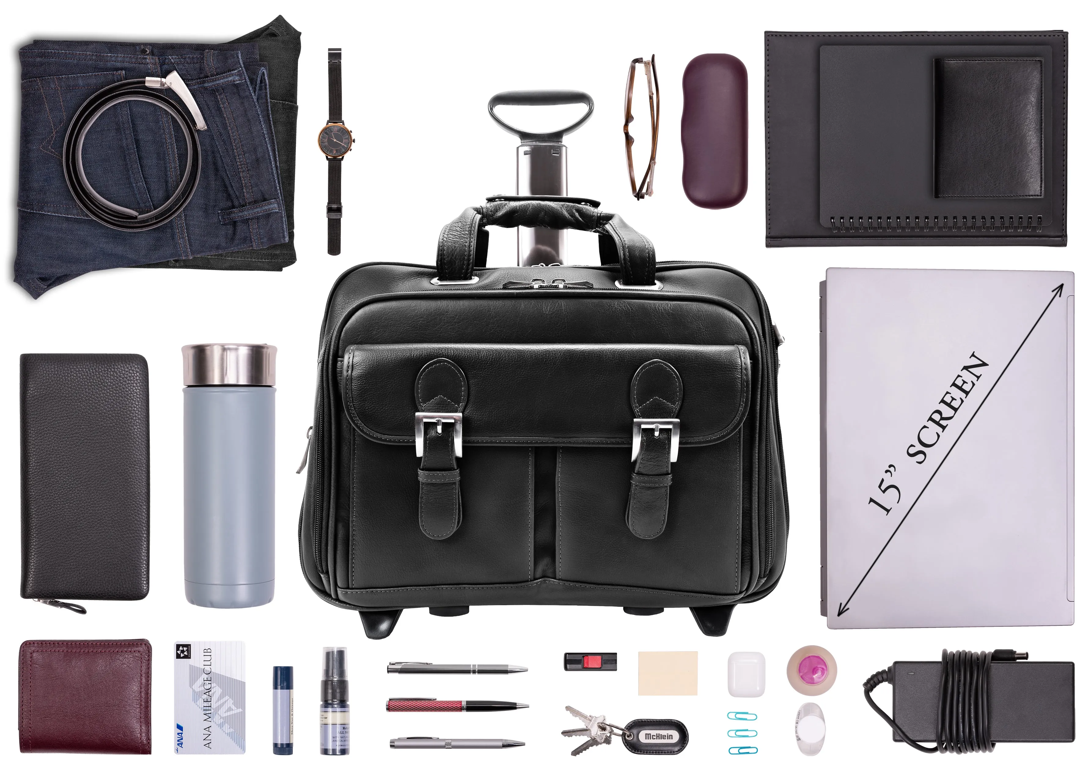 CERESOLA | 15" Leather Expandable Detachable-Wheeled Laptop Briefcase