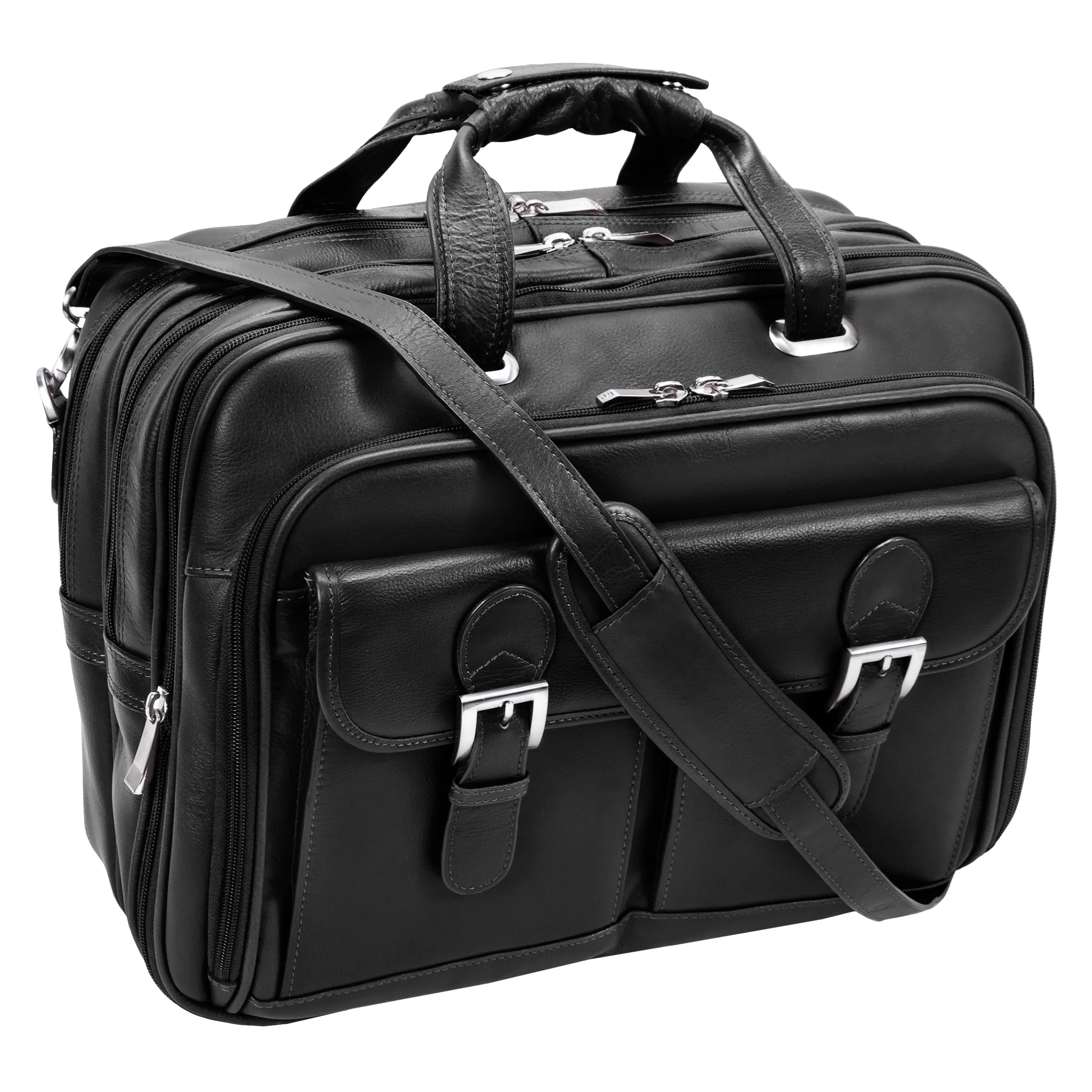 CERESOLA | 15" Leather Expandable Detachable-Wheeled Laptop Briefcase