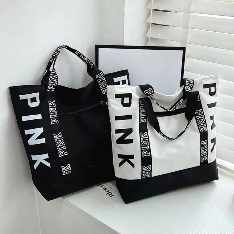 Classic PINK Shoulder Tote Bag with Lining & Zipper Closure in Many Colors.