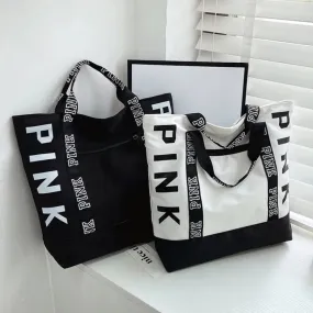 Classic PINK Shoulder Tote Bag with Lining & Zipper Closure in Many Colors.