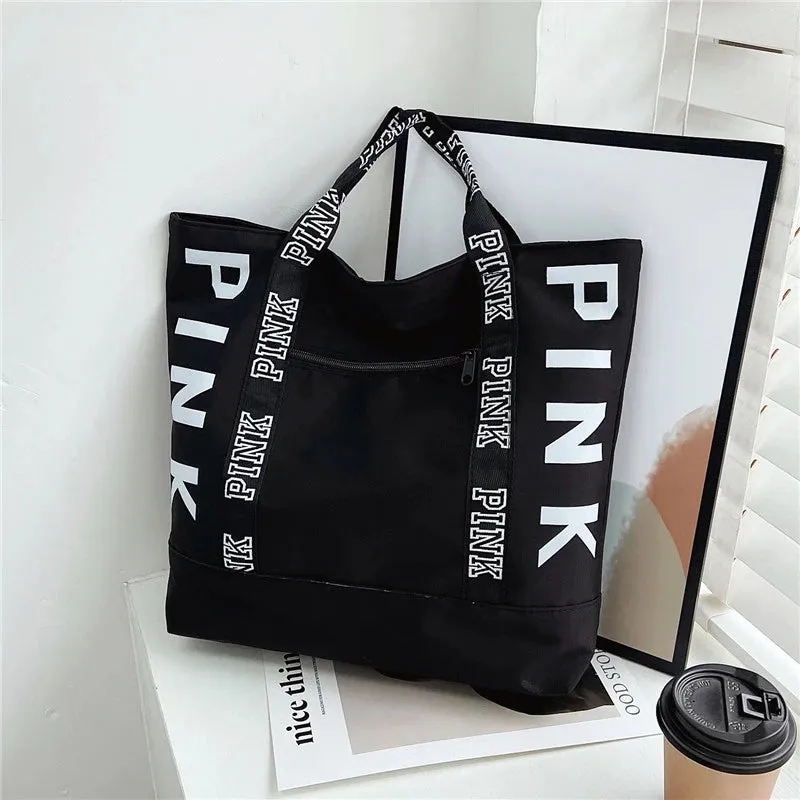 Classic PINK Shoulder Tote Bag with Lining & Zipper Closure in Many Colors.
