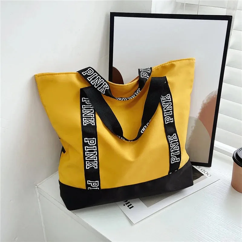 Classic PINK Shoulder Tote Bag with Lining & Zipper Closure in Many Colors.